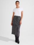 Hobbs Jas Fleck Print Satin Slip Midi Skirt, Black/Ivory