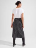 Hobbs Jas Fleck Print Satin Slip Midi Skirt, Black/Ivory