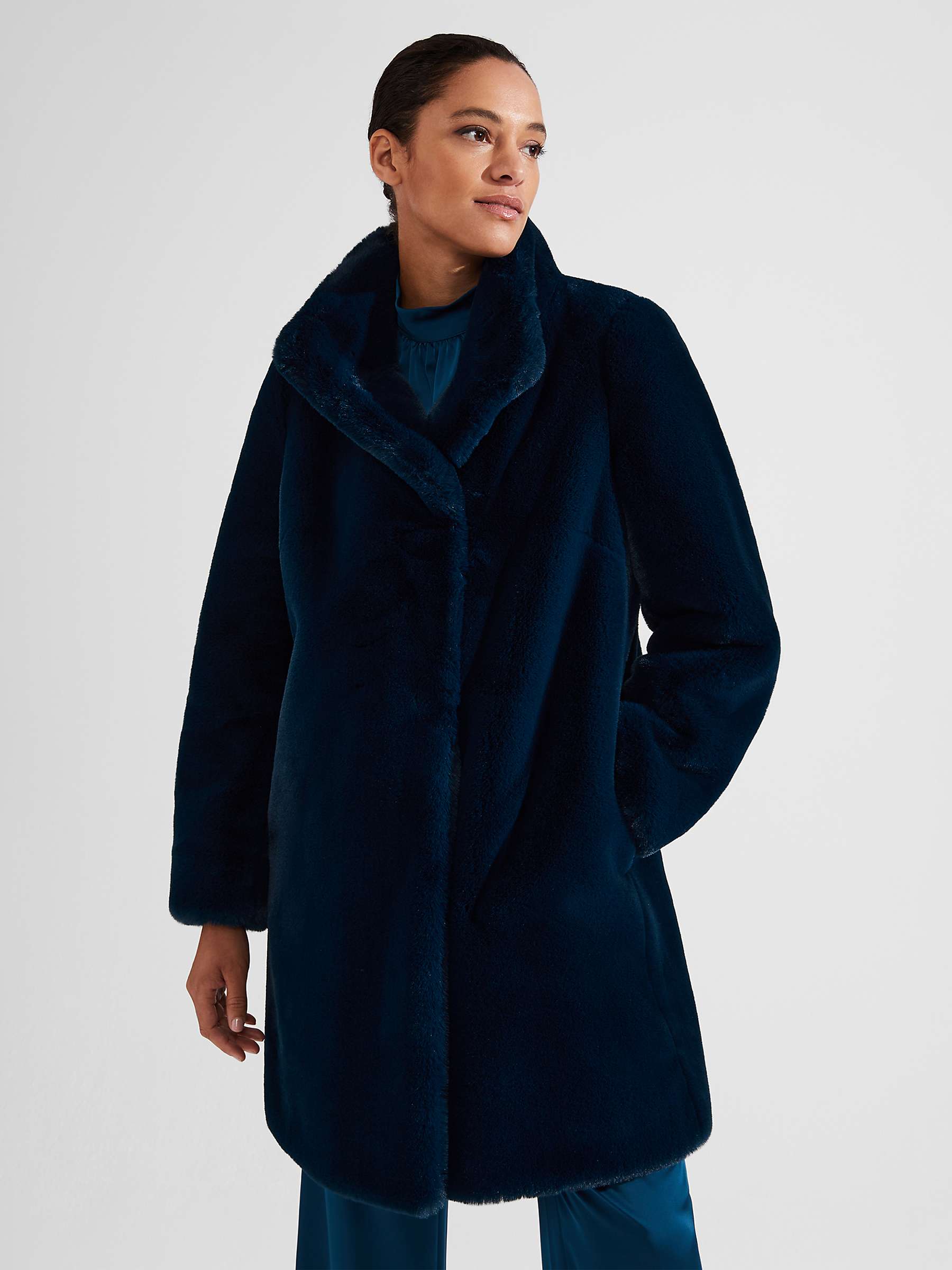 Hobbs Maddox Faux Fur Coat, Steel Blue at John Lewis & Partners