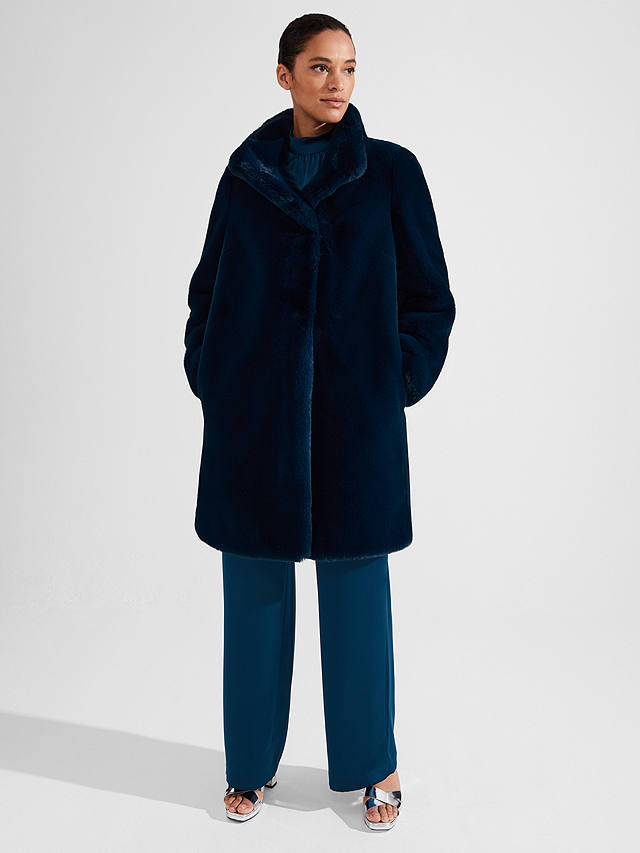 Hobbs Maddox Faux Fur Coat, Steel Blue