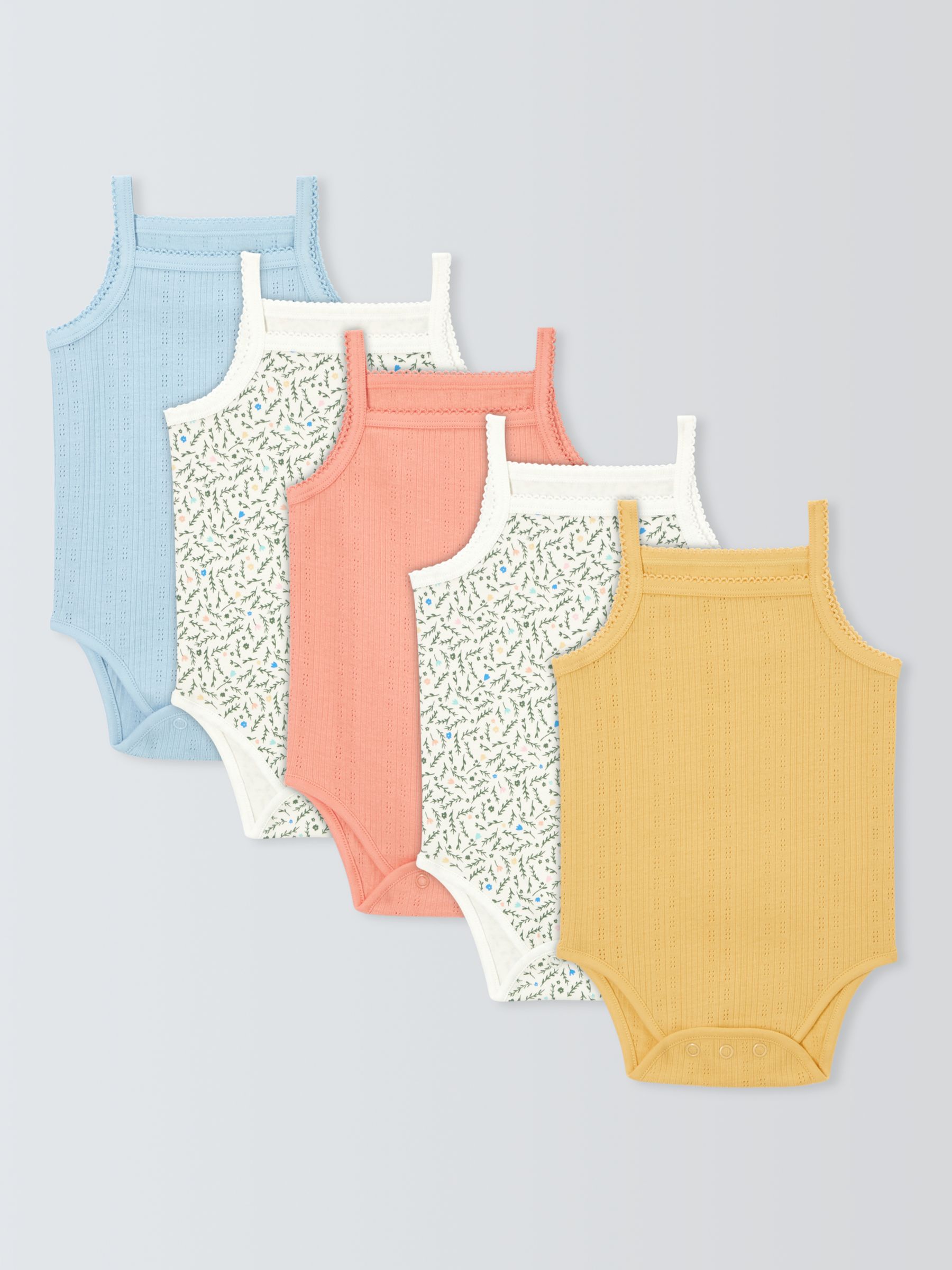 John Lewis Baby Floral Pointelle Sleeveless Bodysuits, Pack of 5, Multi, 6-9 months