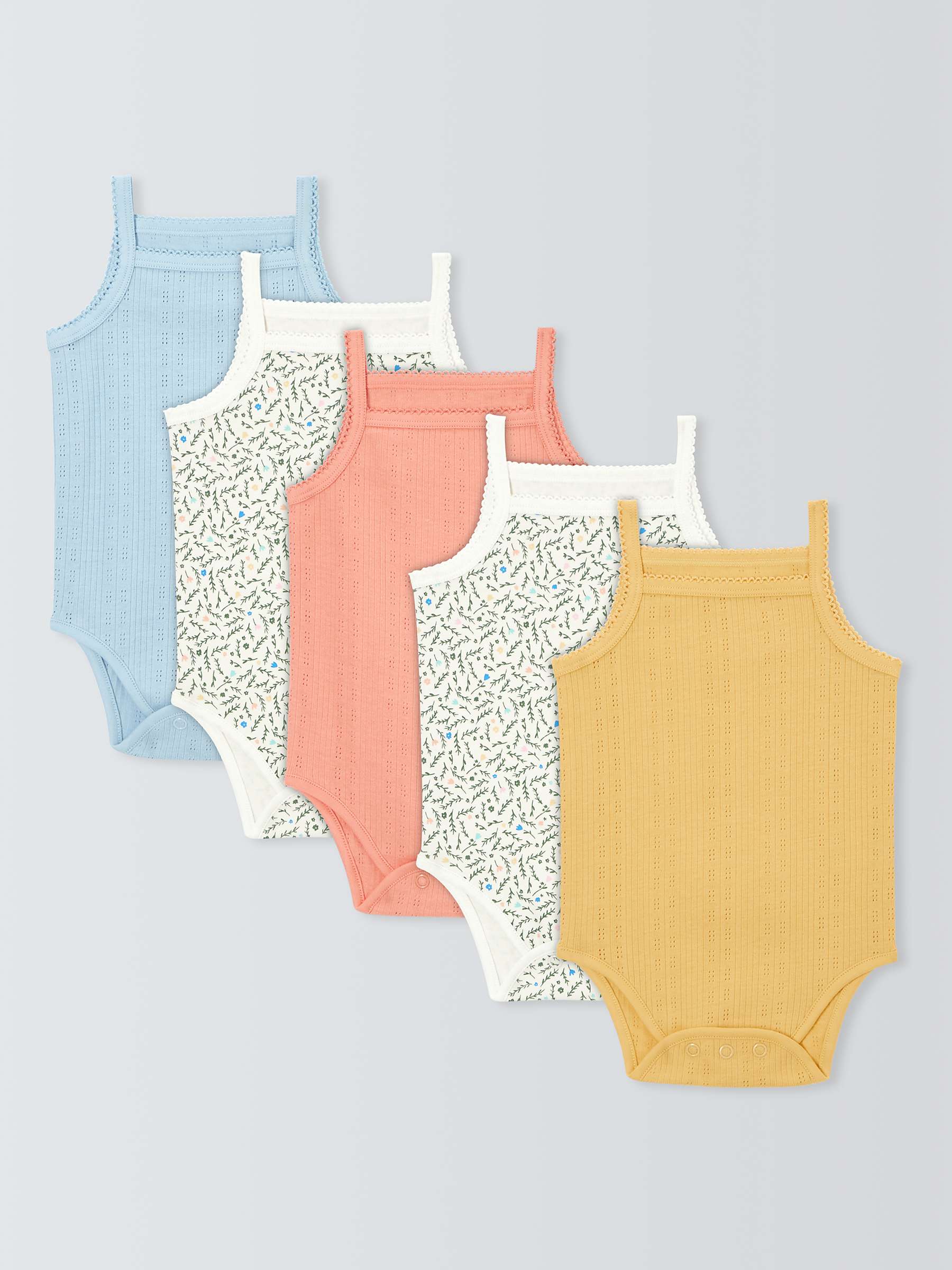 Buy John Lewis Baby Floral Pointelle Sleeveless Bodysuits, Pack of 5, Multi Online at johnlewis.com