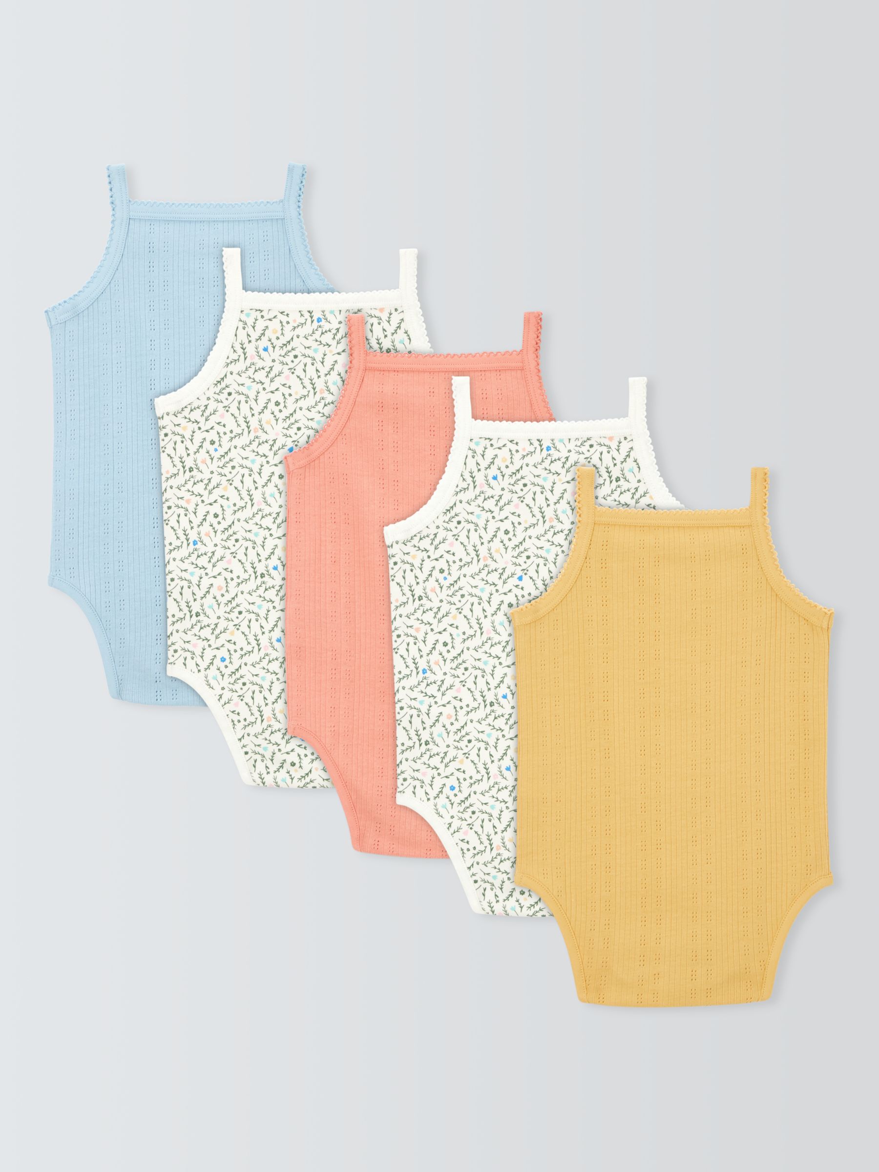 John Lewis Baby Floral Pointelle Sleeveless Bodysuits, Pack of 5, Multi, 6-9 months