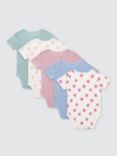 John Lewis Baby Pointelle & Strawberry Print Bodysuit, Pack of 5, Multi