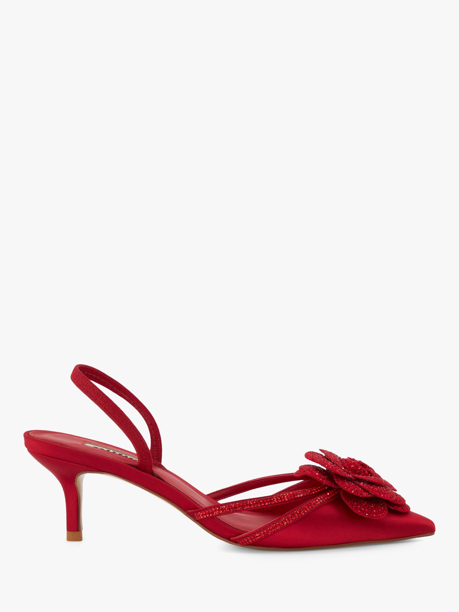 Dune Dancehall Satin Stiletto Court Shoes, Red Satin at John Lewis ...