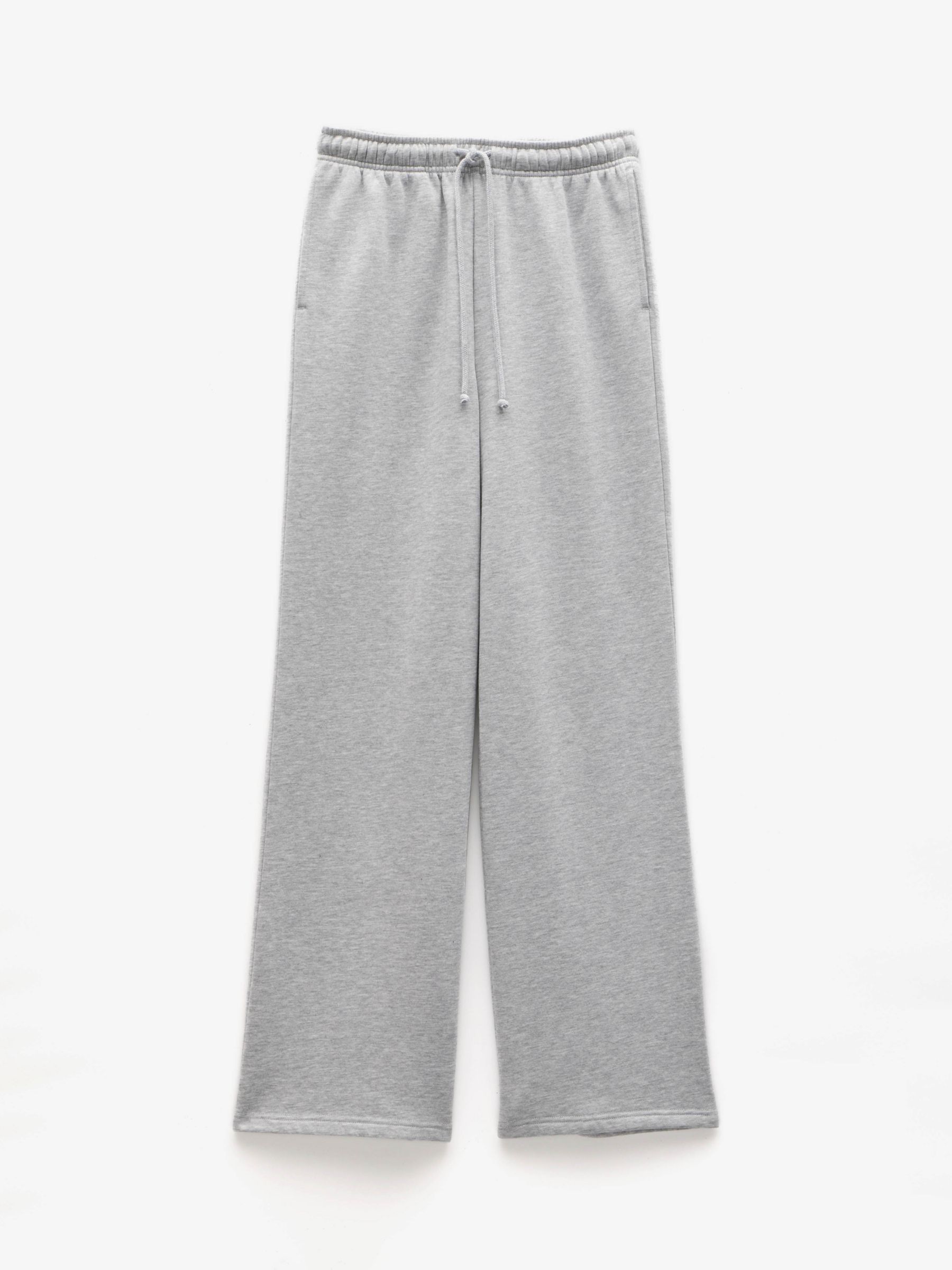 Pants with a high waist with adjustable elastic drawstring waistband. Straight  leg and pronounced seams. - Gray marl