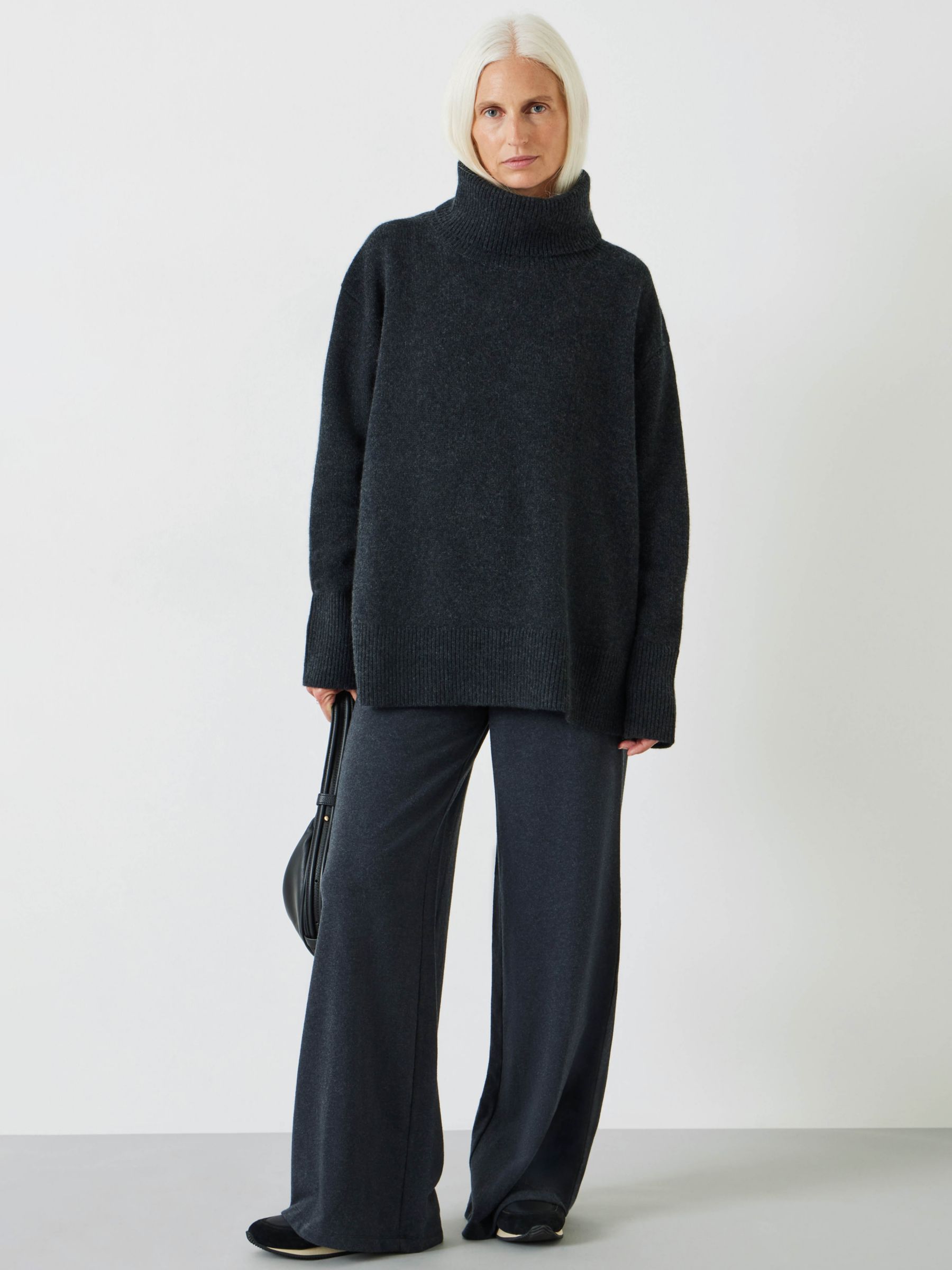 HUSH Ailey Wide Leg Jersey Trousers, Charcoal Marl at John Lewis & Partners