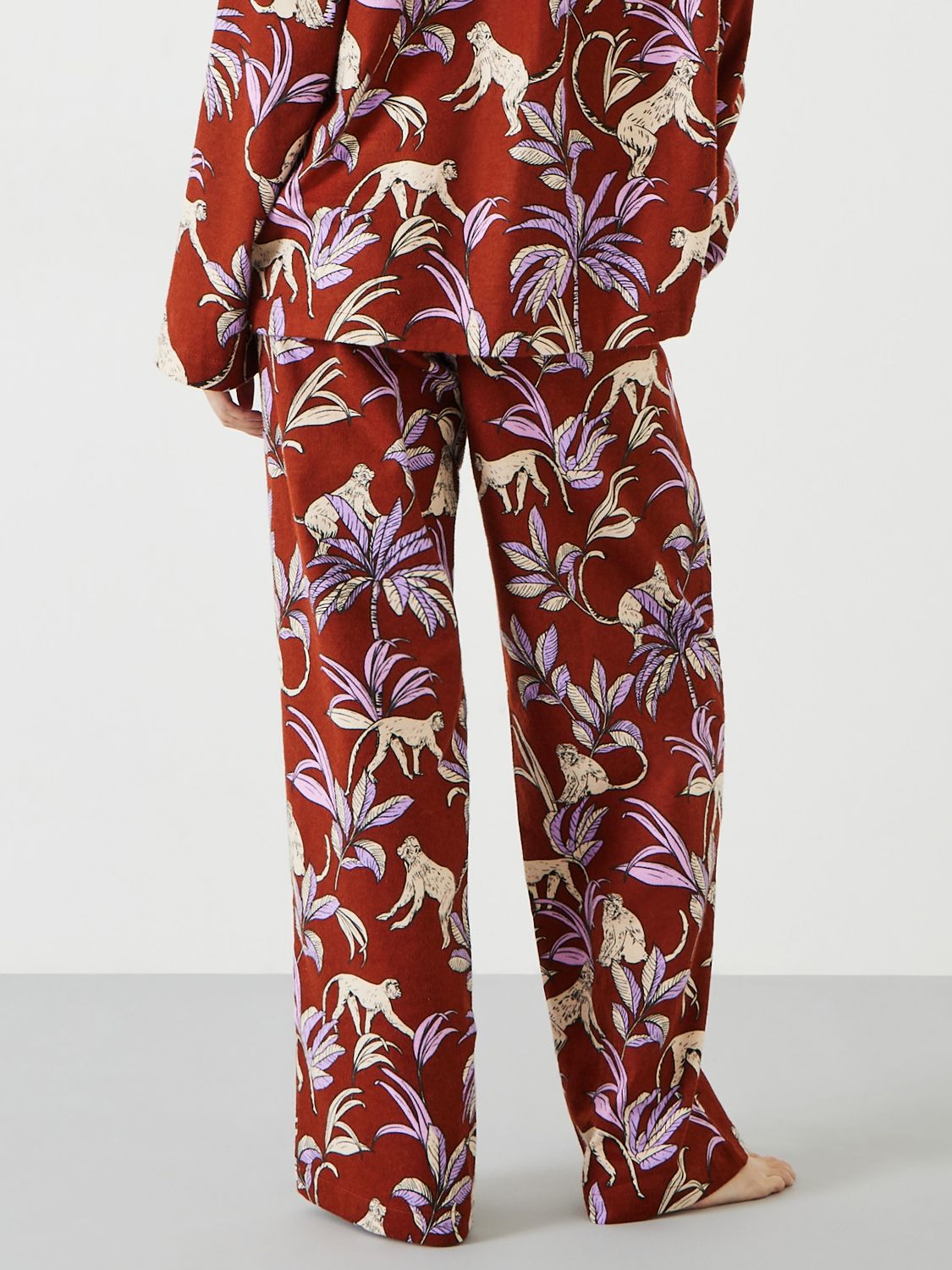 Buy HUSH Sadie Cotton Flannel Monkey Print Pyjama Trousers, Brick/Lilac Online at johnlewis.com