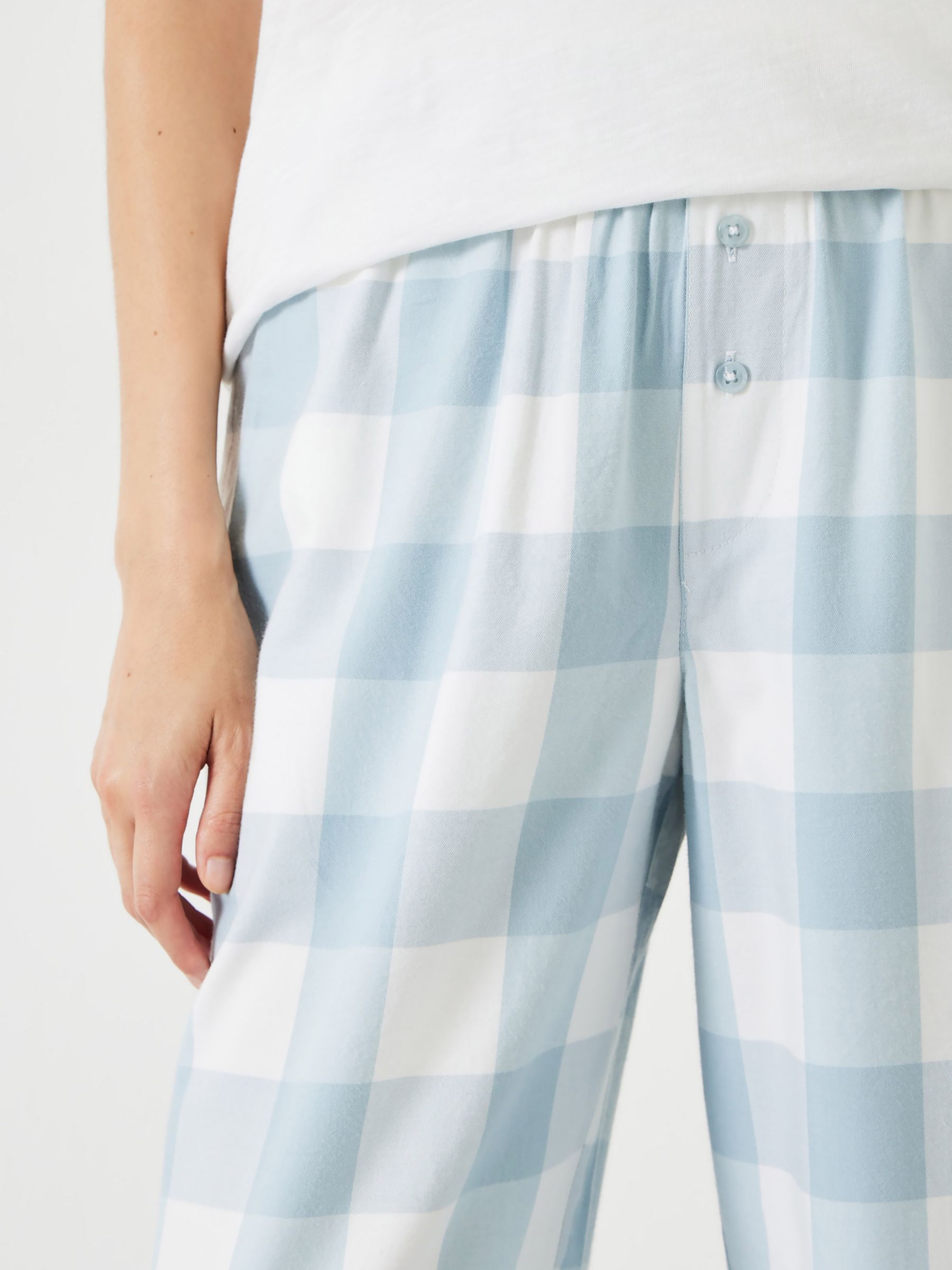 Buy HUSH Brushed Cotton Blend Check Pyjama Trousers, Misty Blue/White Online at johnlewis.com