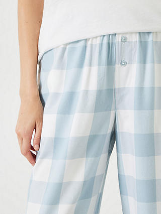 HUSH Brushed Cotton Blend Check Pyjama Trousers, Misty Blue/White