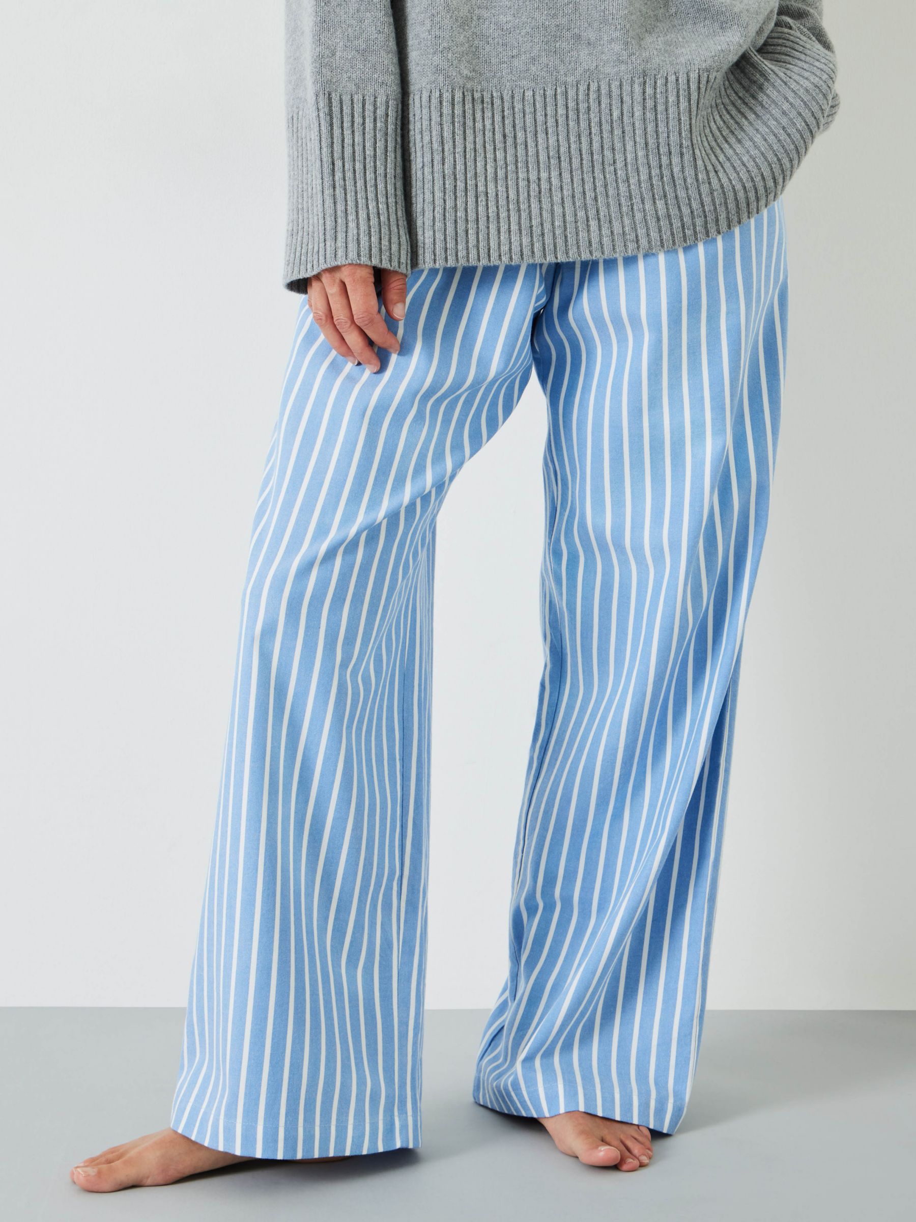 Buy HUSH Amita Brushed Cotton Blend Stripe Pyjama Bottoms, Blue/Ecru Online at johnlewis.com