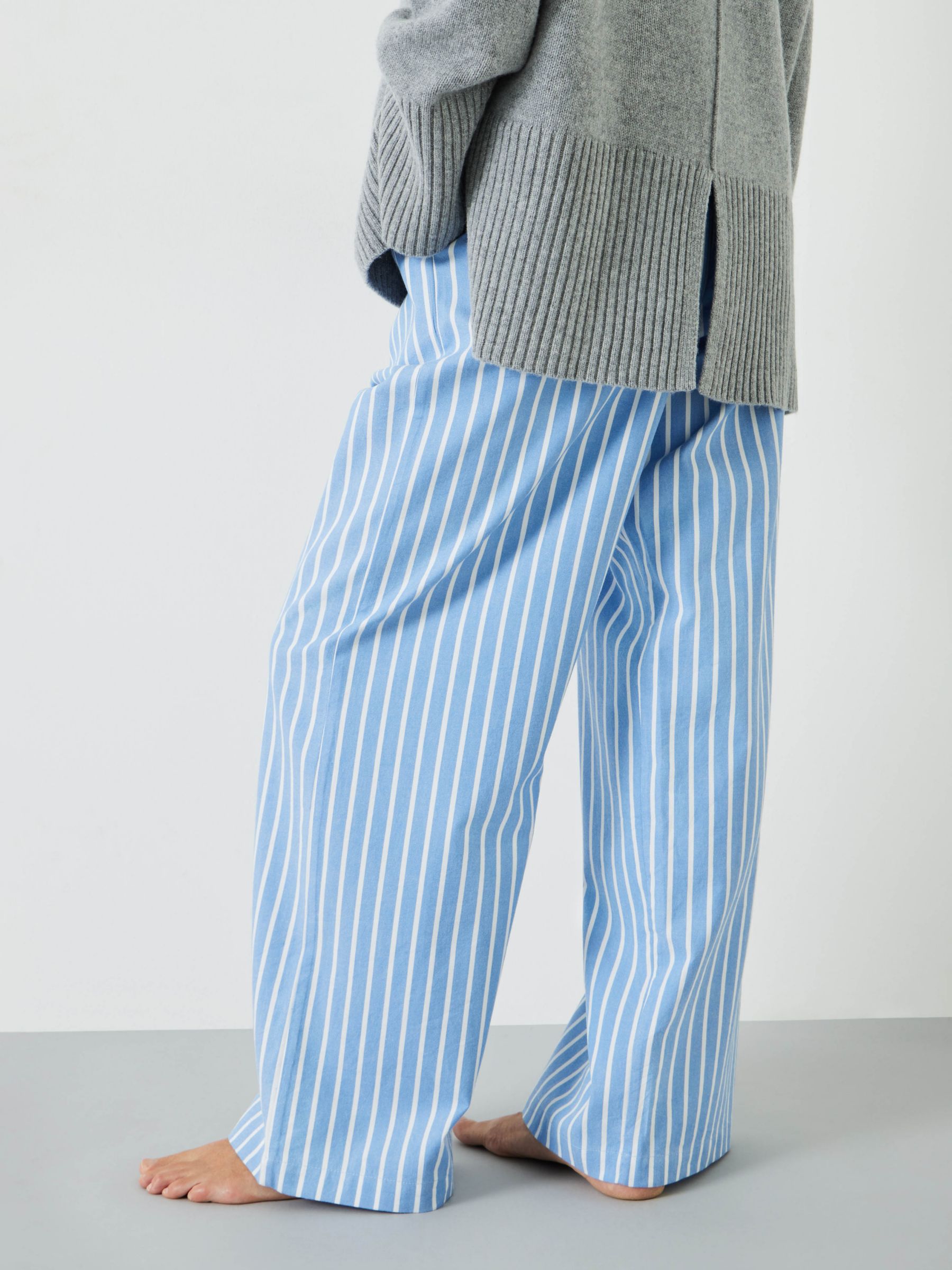 Buy HUSH Amita Brushed Cotton Blend Stripe Pyjama Bottoms, Blue/Ecru Online at johnlewis.com