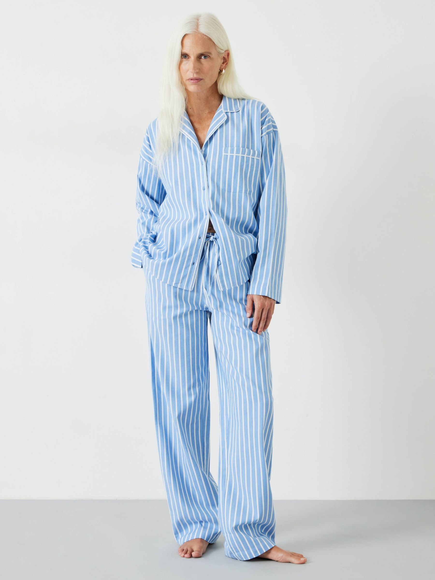 Buy HUSH Amita Brushed Cotton Blend Stripe Pyjamas, Blue/Ecru Online at johnlewis.com