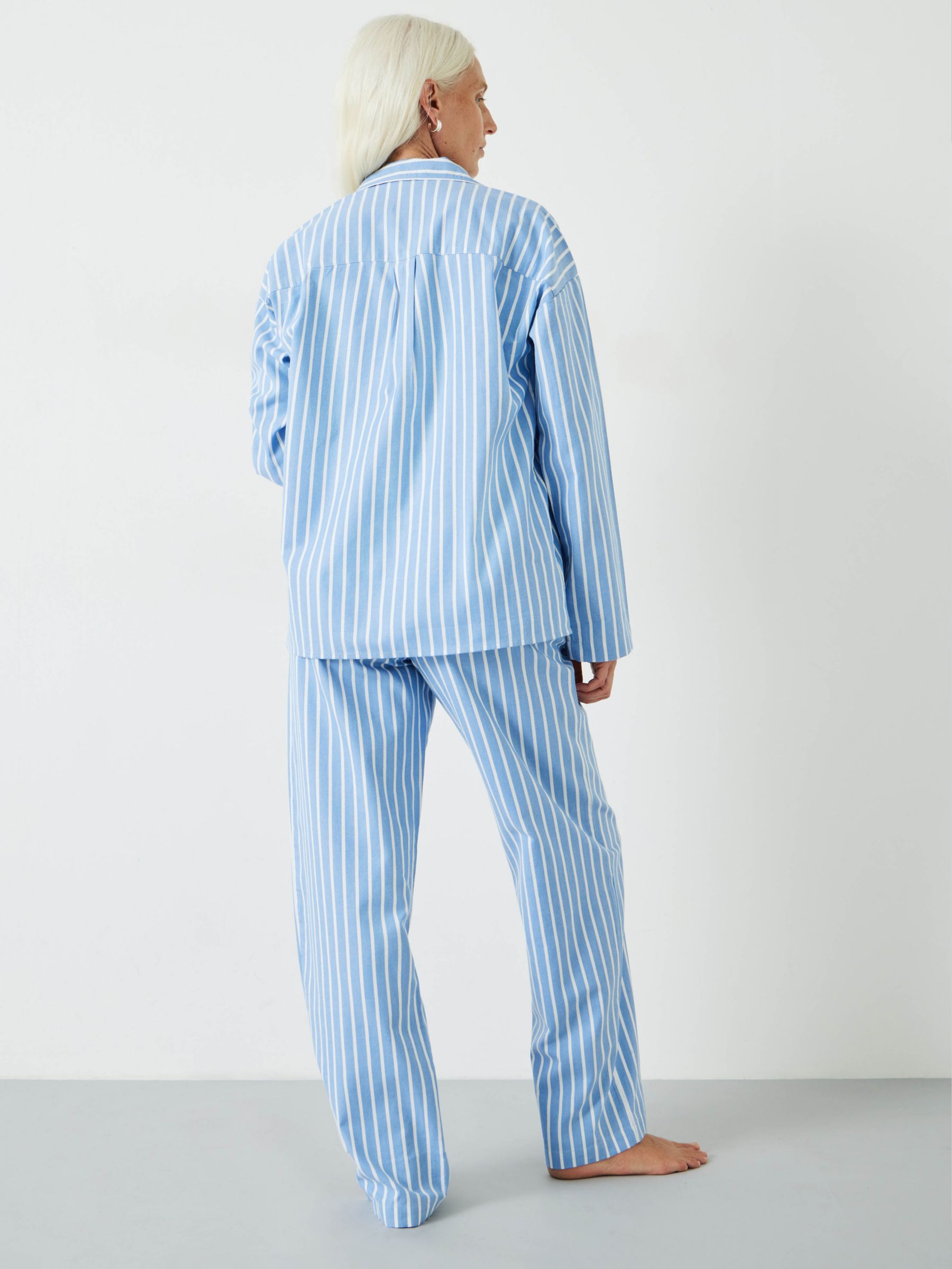 Buy HUSH Amita Brushed Cotton Blend Stripe Pyjamas, Blue/Ecru Online at johnlewis.com