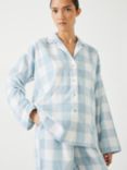 HUSH Brushed Cotton Blend Check Pyjamas, Misty Blue/White