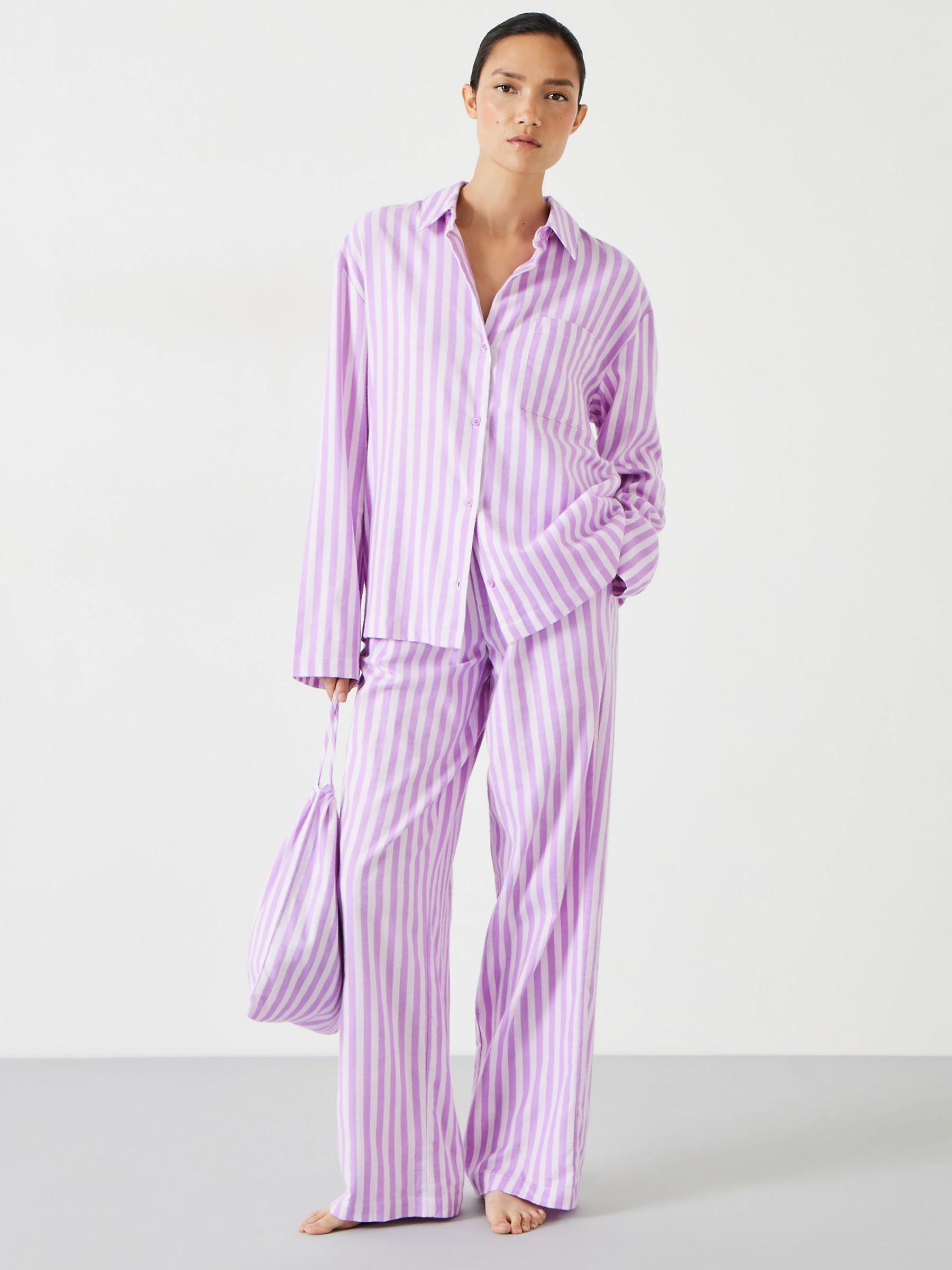 HUSH Luella Brushed Twill Pyjamas, Lilac Stripe at John Lewis & Partners