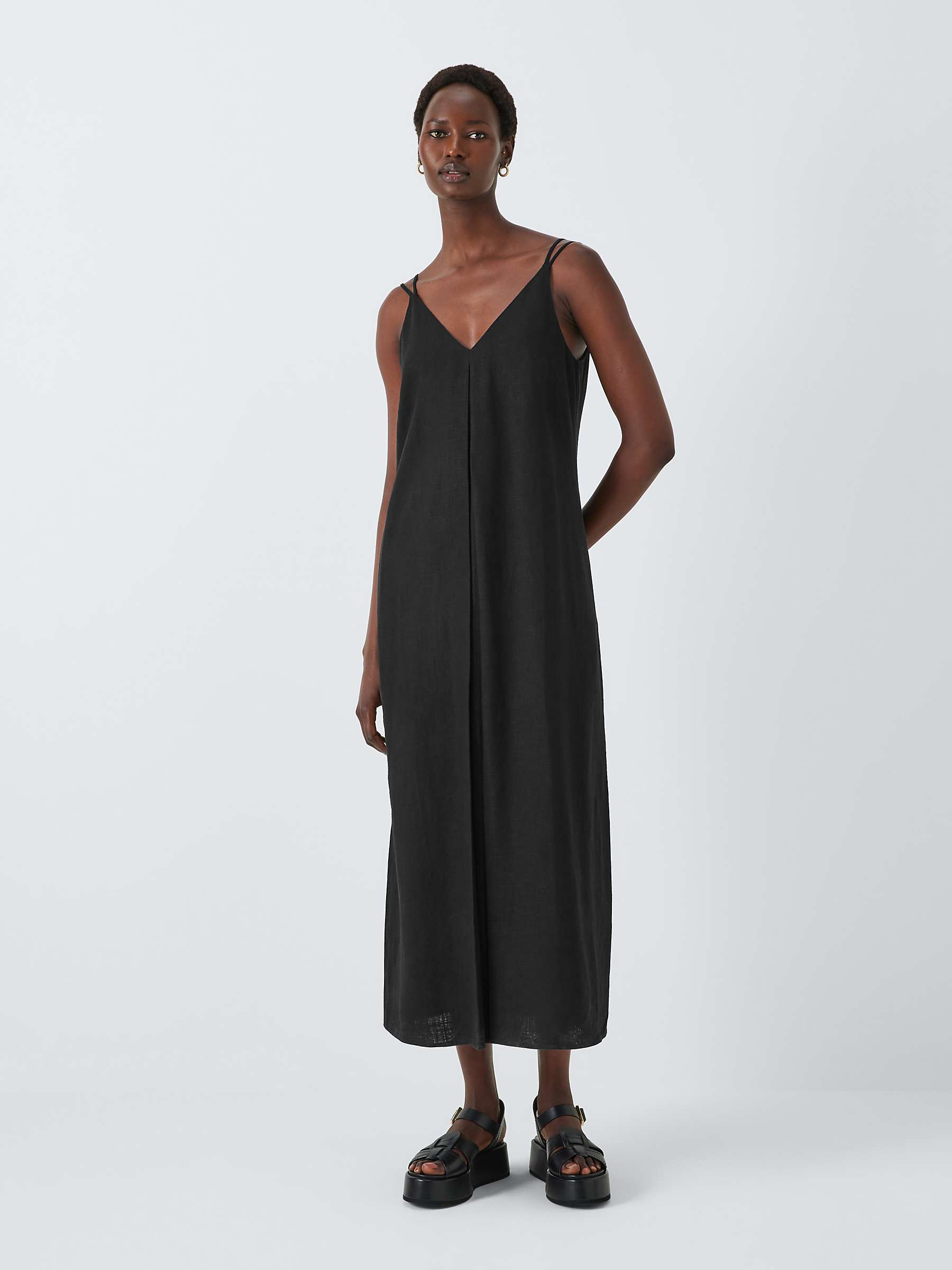 Buy John Lewis V-Neck Linen Blend Dress, Black Online at johnlewis.com