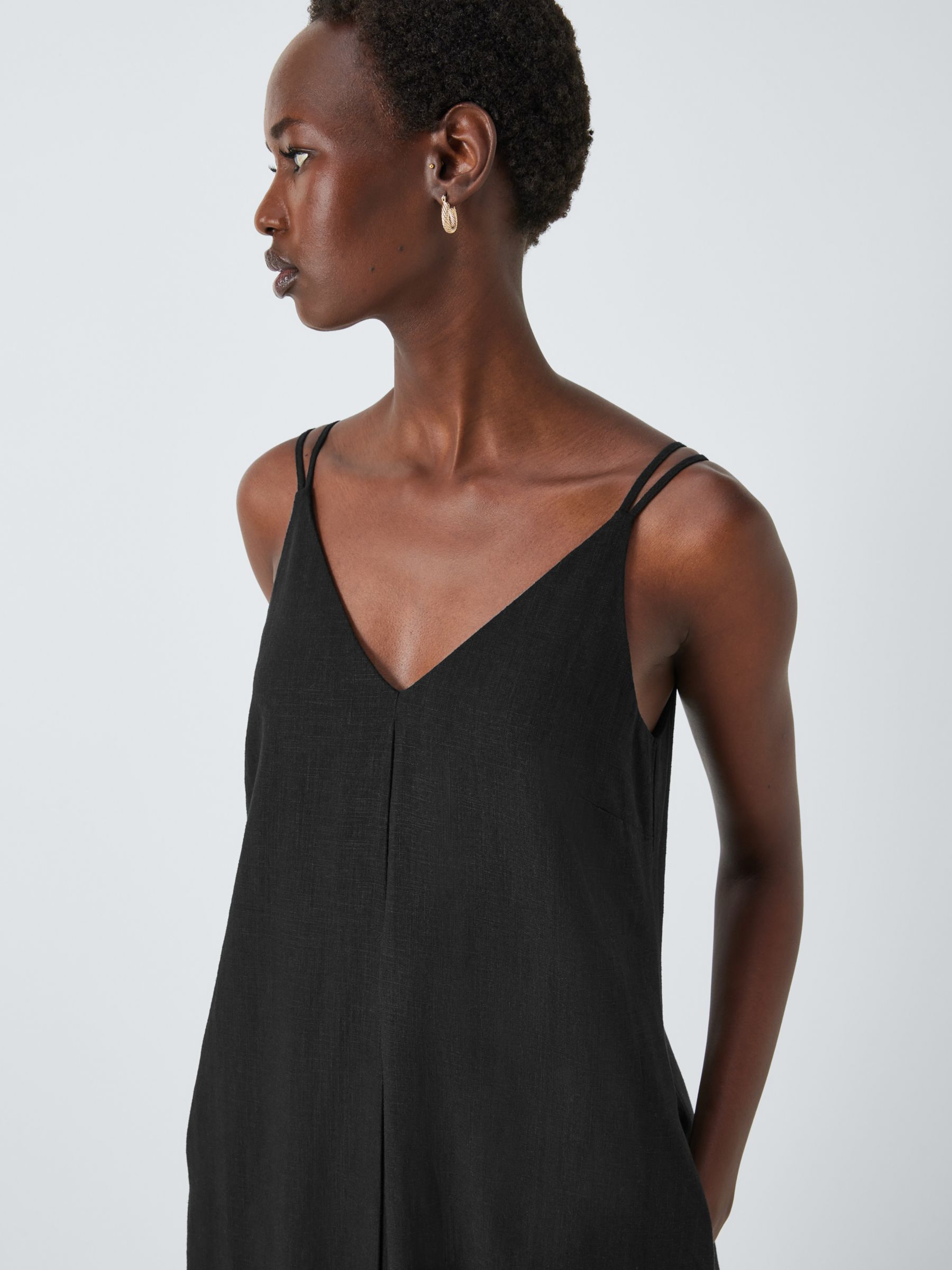 Buy John Lewis V-Neck Linen Blend Dress, Black Online at johnlewis.com