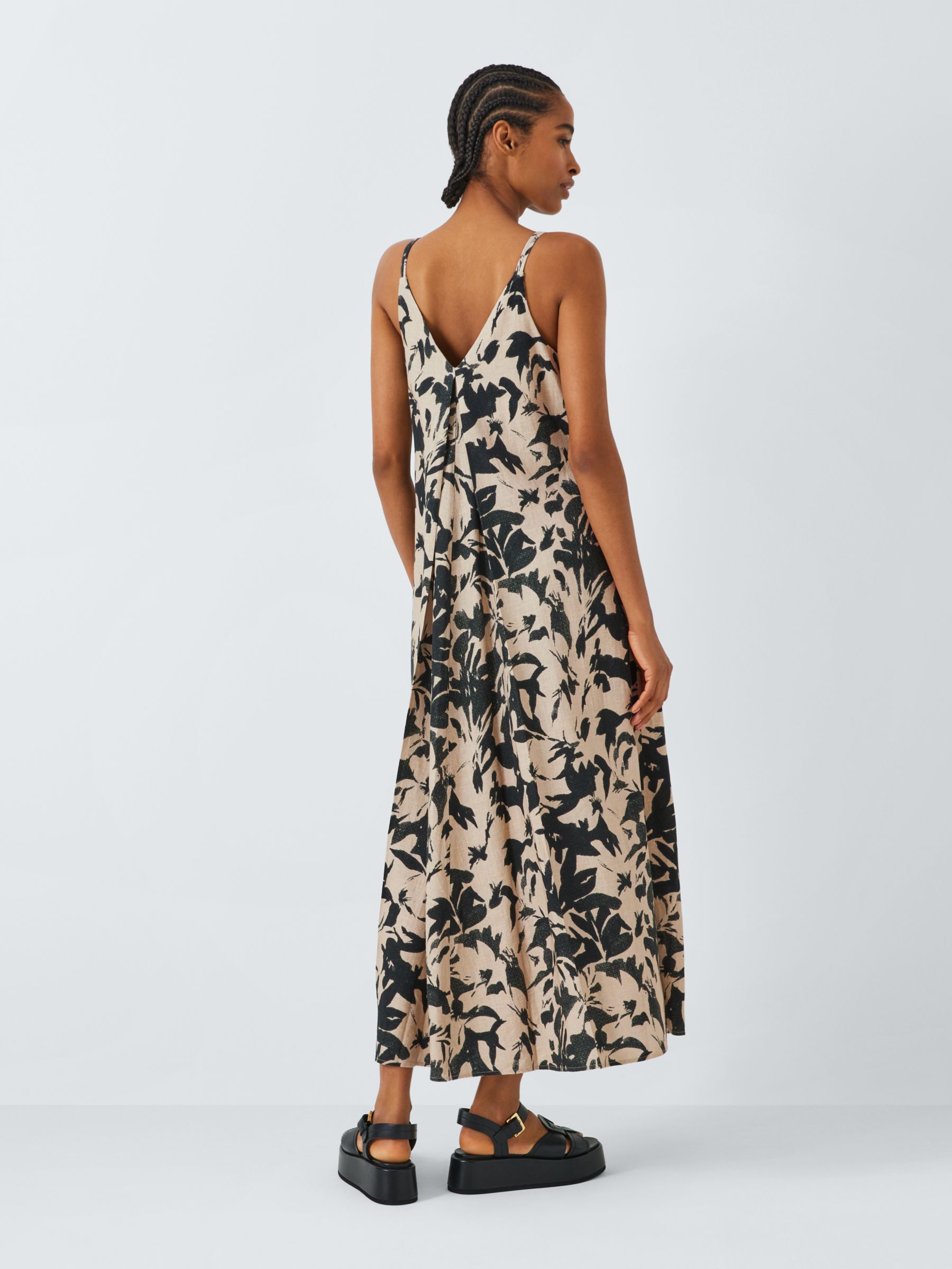 John Lewis Resort Bloom Linen Dress, Black/Multi, 10