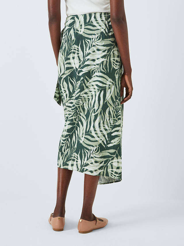 John Lewis Rio Palm Print Linen Blend Skirt, Green/Multi