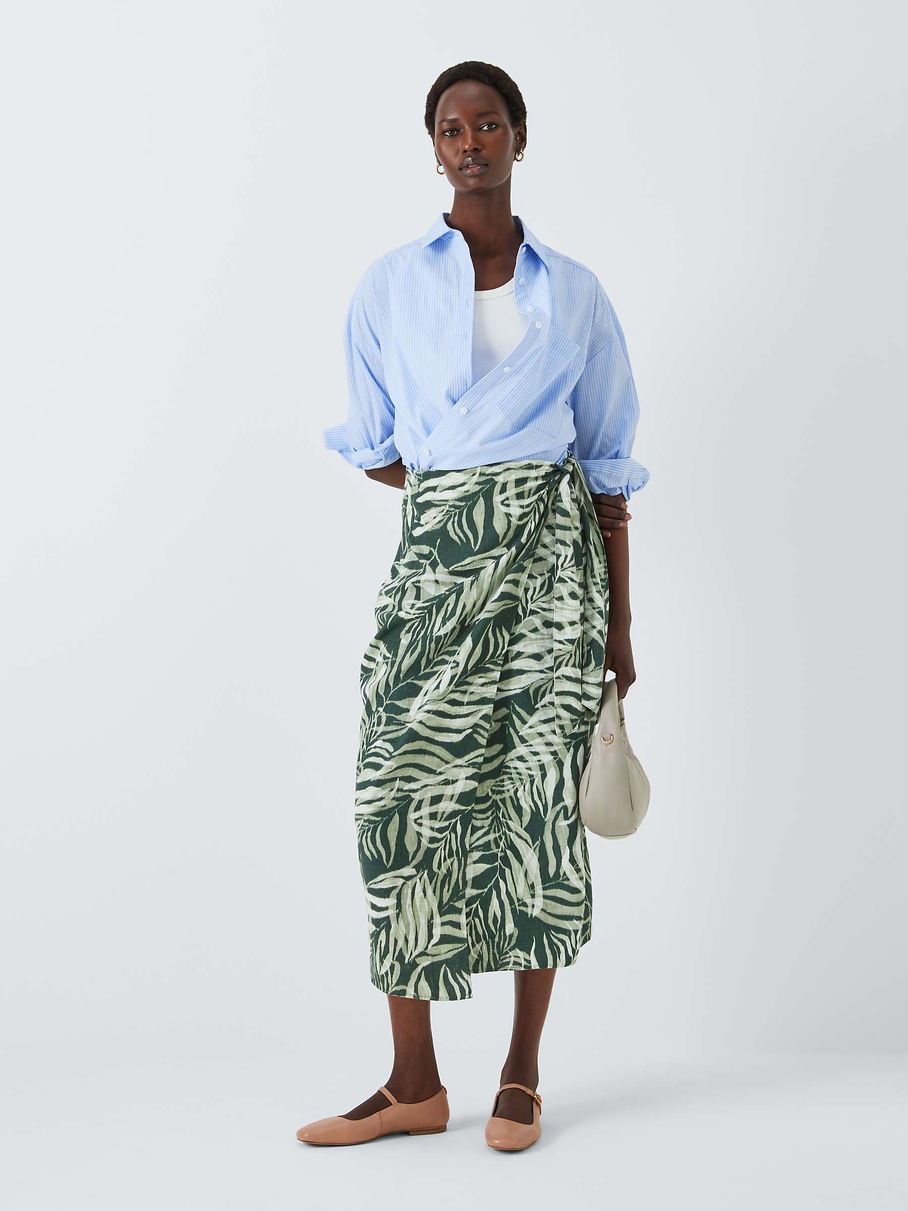 Buy John Lewis Rio Palm Print Linen Blend Skirt, Green/Multi Online at johnlewis.com