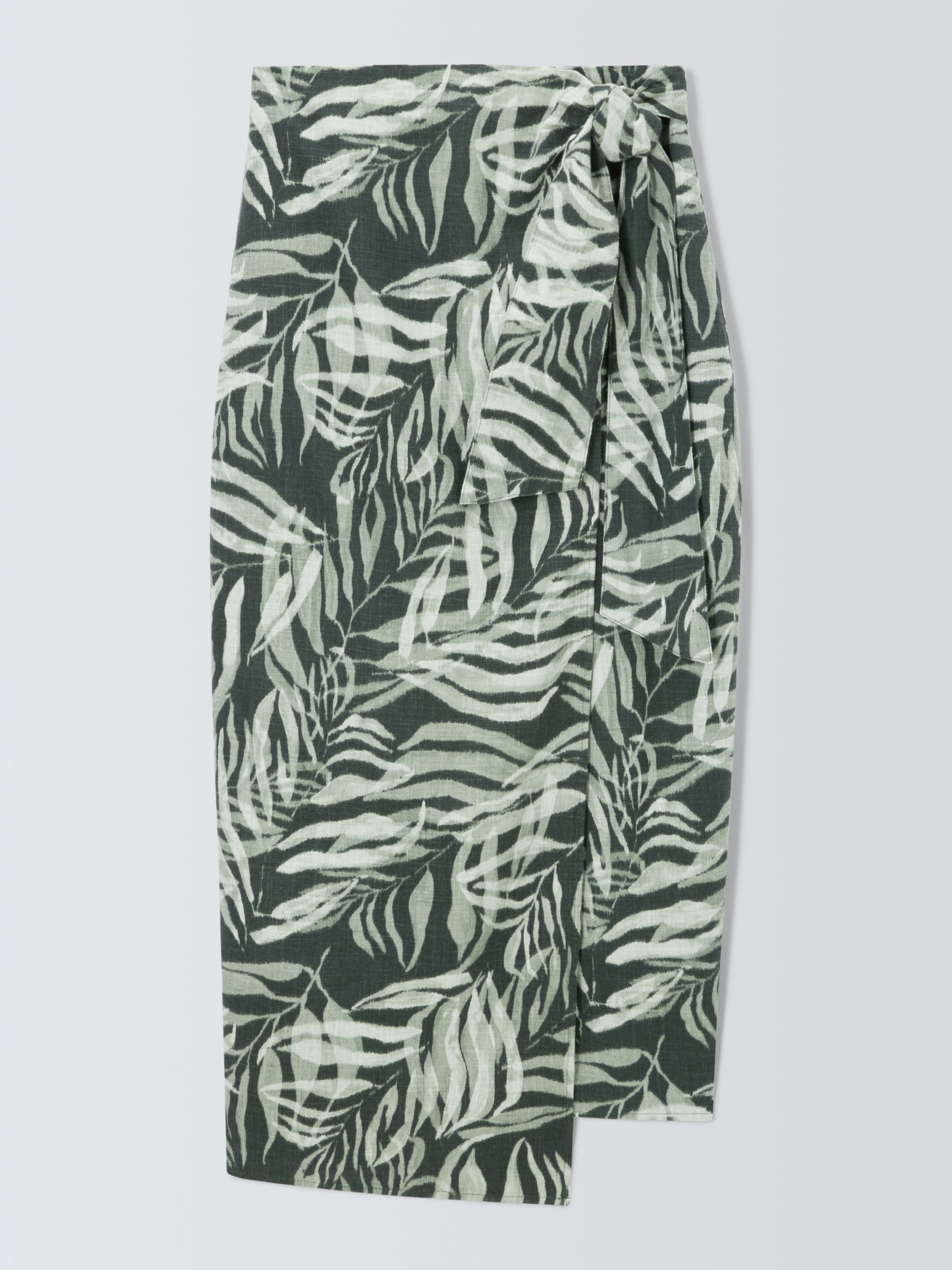 John Lewis Rio Palm Print Linen Blend Skirt, Green/Multi, 10