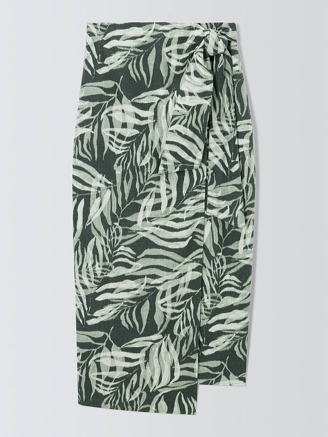 John Lewis Rio Palm Print Linen Blend Skirt, Green/Multi