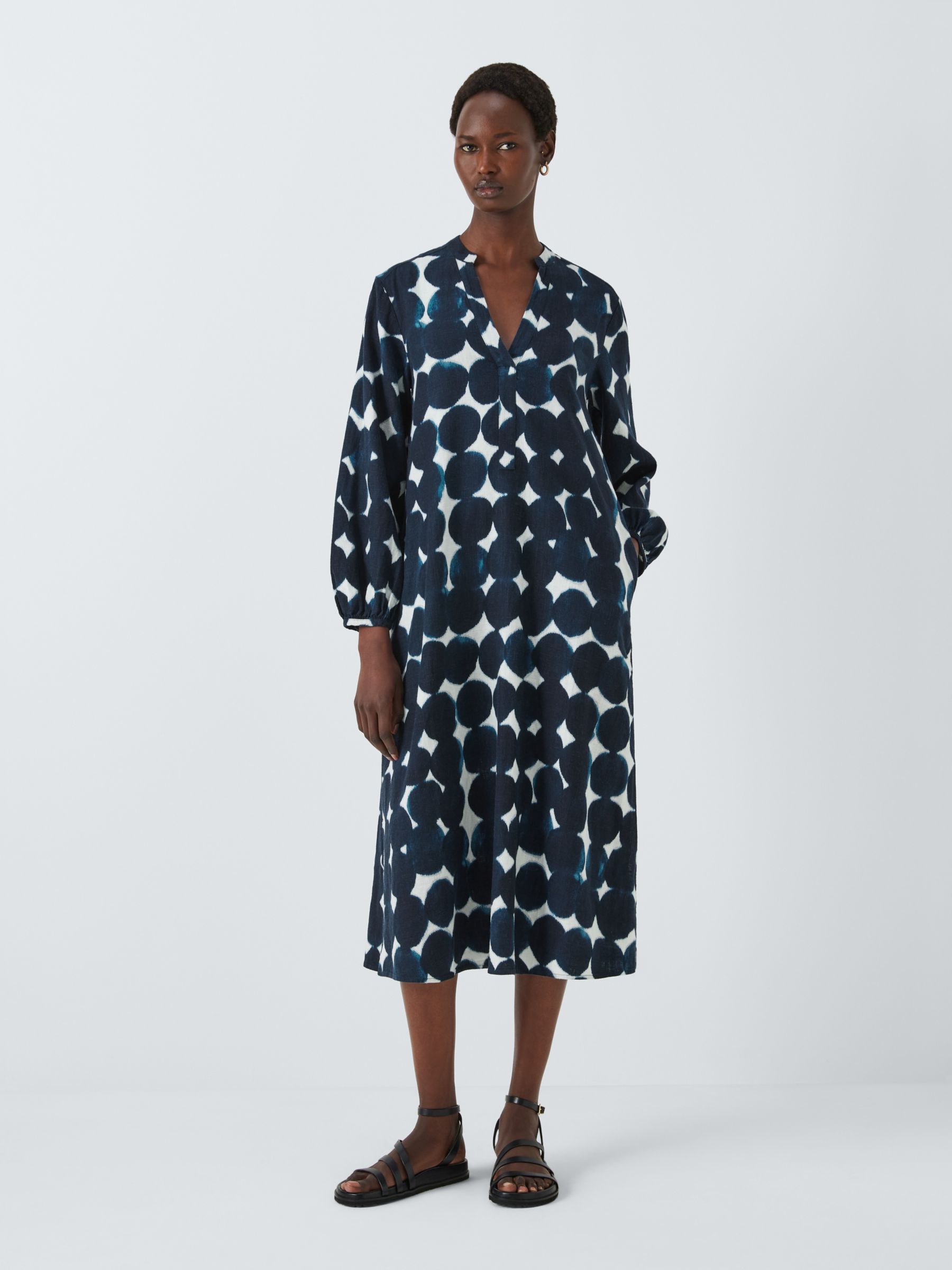 John Lewis Spot Print Linen Blend Dress at John Lewis & Partners