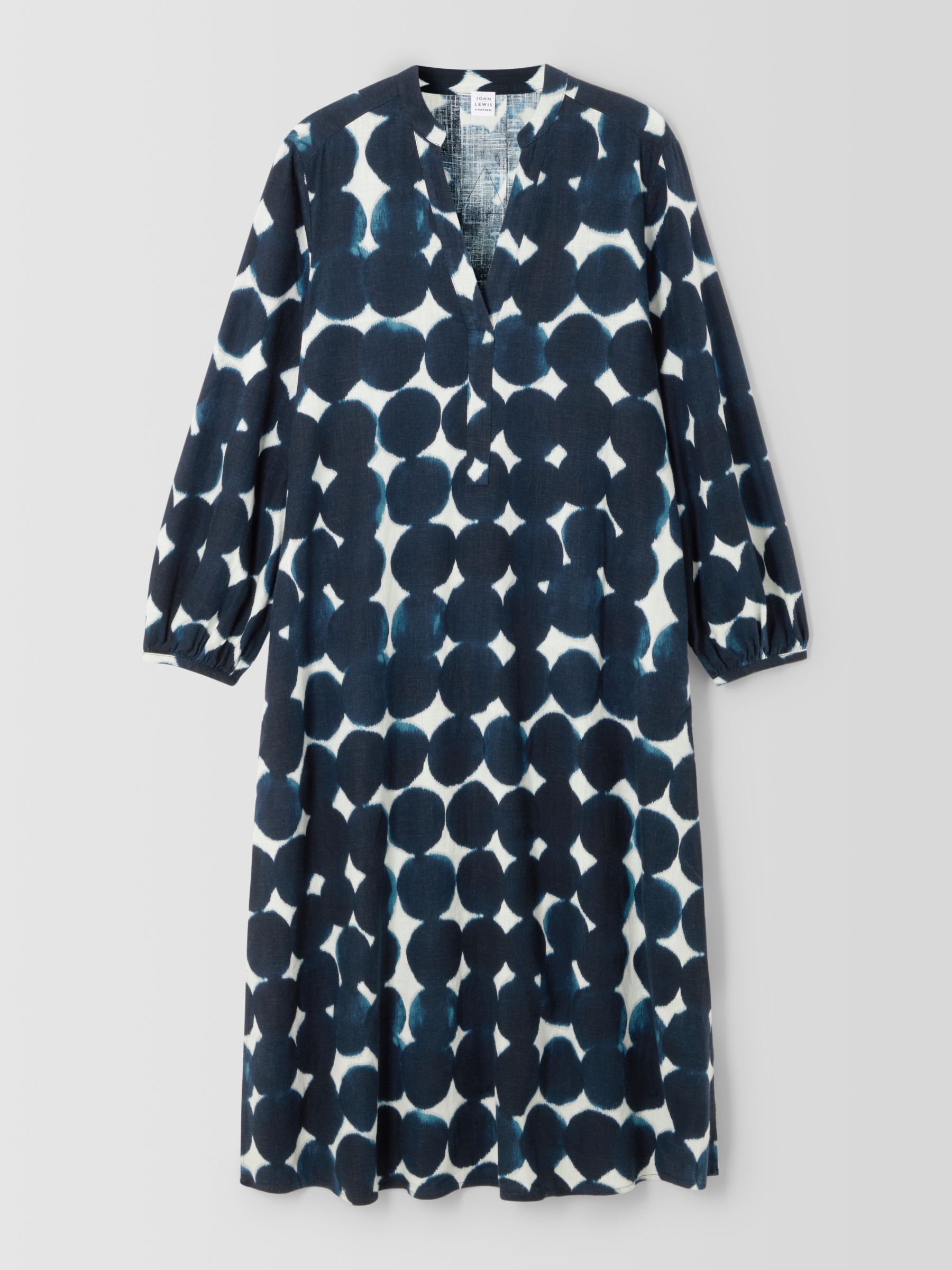 John Lewis Spot Print Linen Blend Dress, Blue/Multi, 12