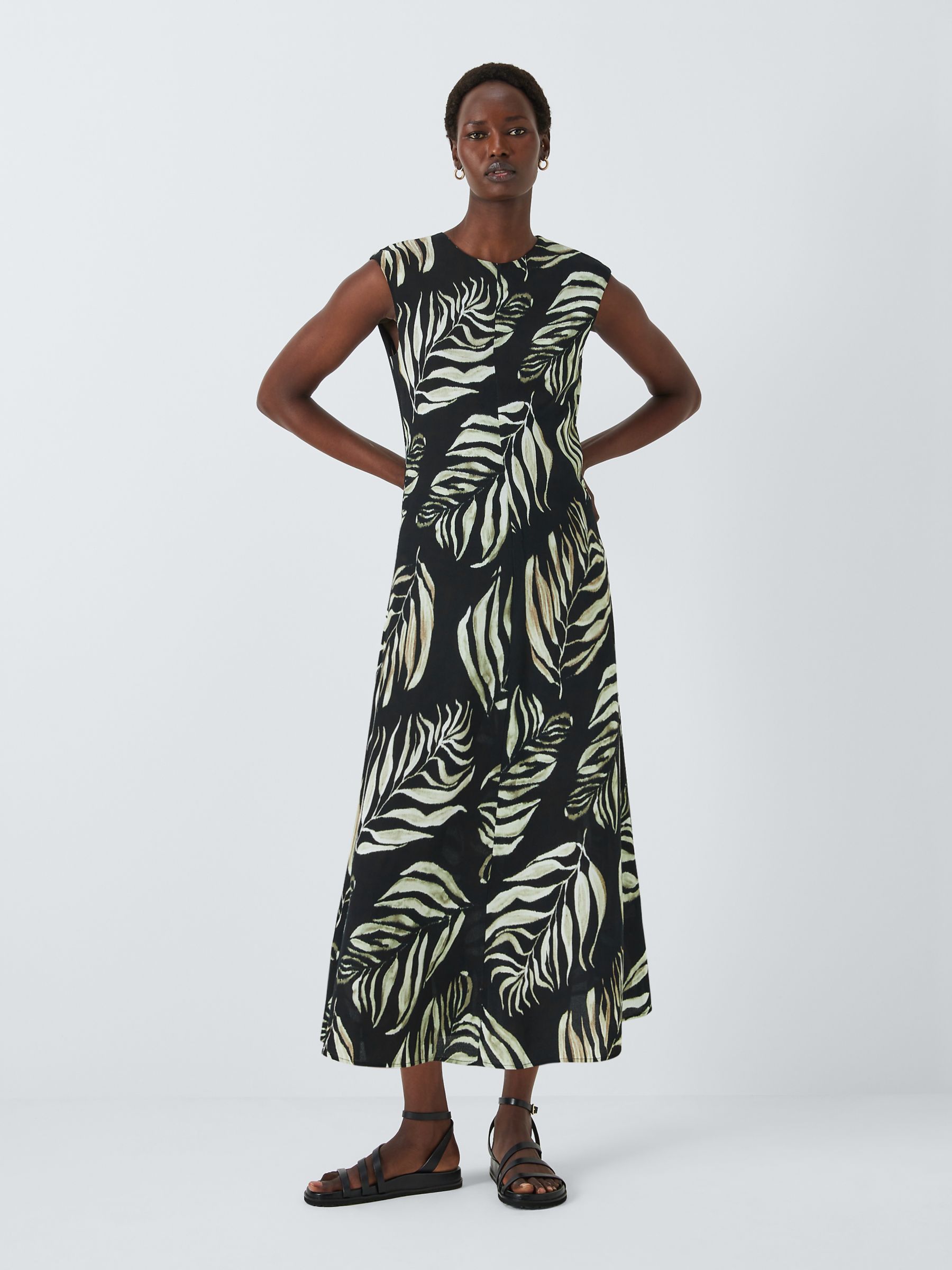 John Lewis Palm Leaf Dress, Black/Multi, 10