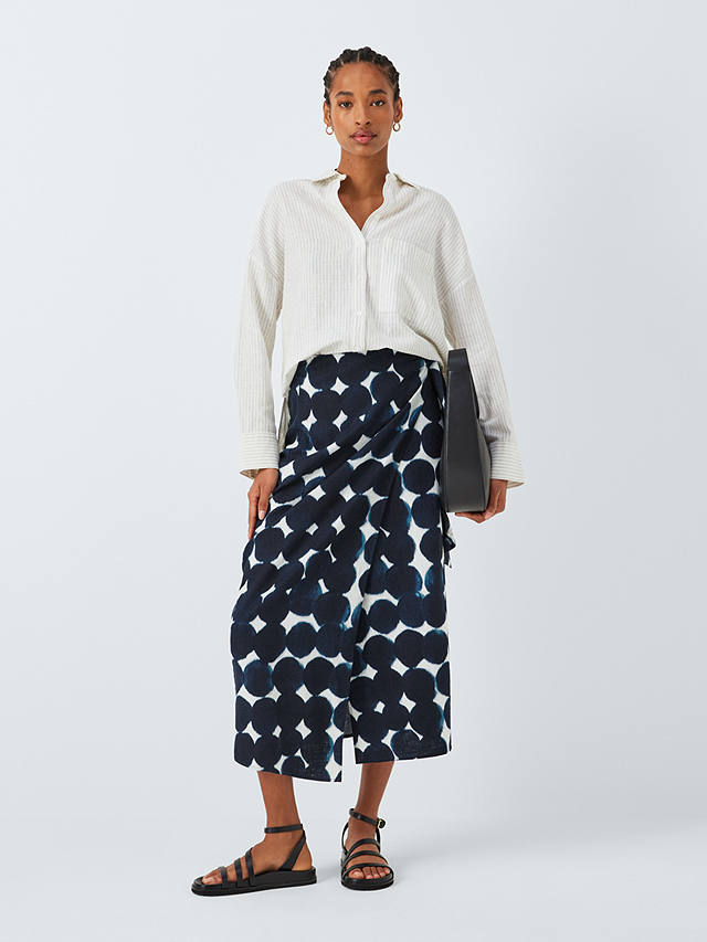 John Lewis Haze Spot Print Linen Blend Skirt