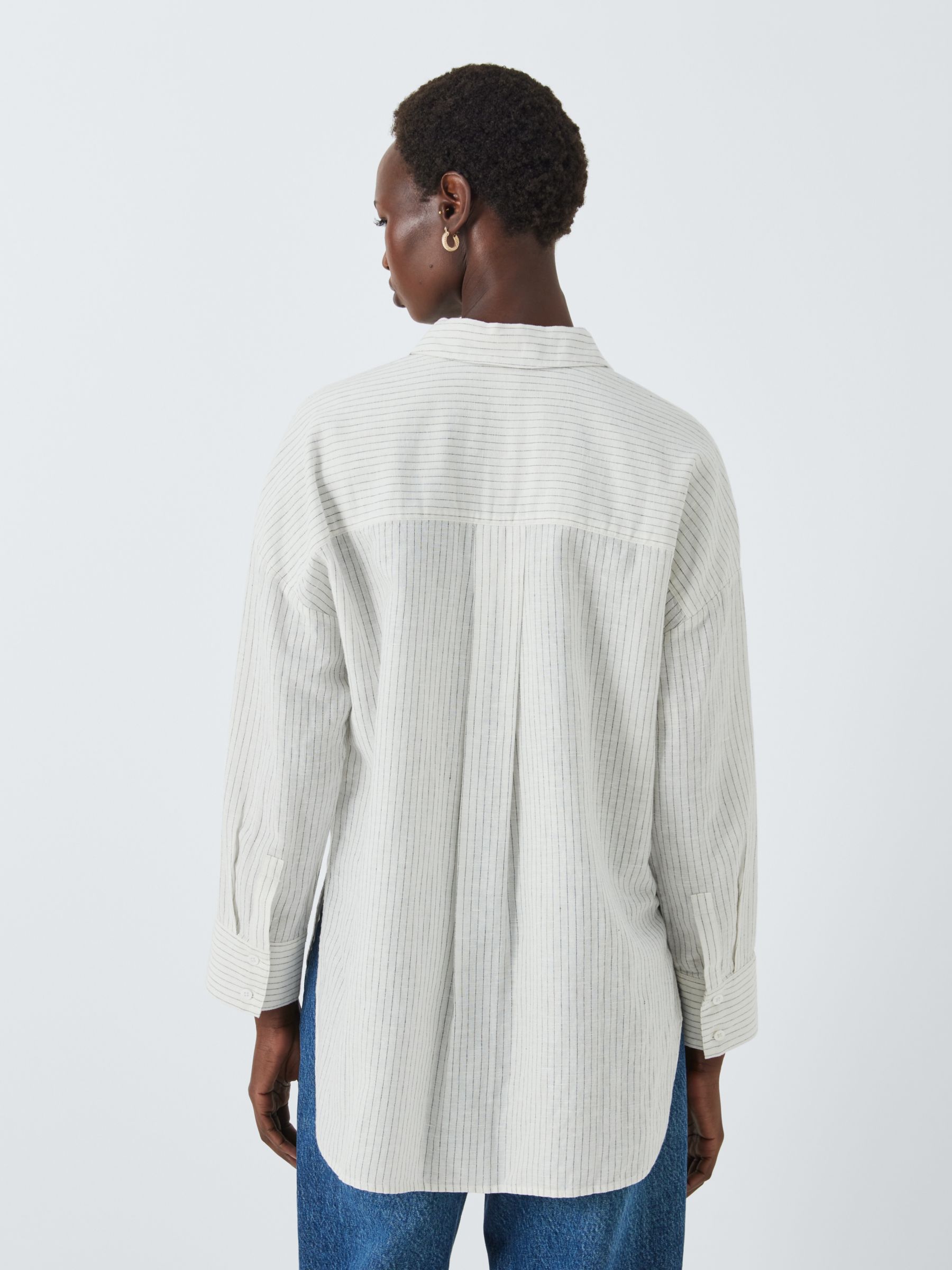 John Lewis Stripe Linen Shirt, White/Multi, 16