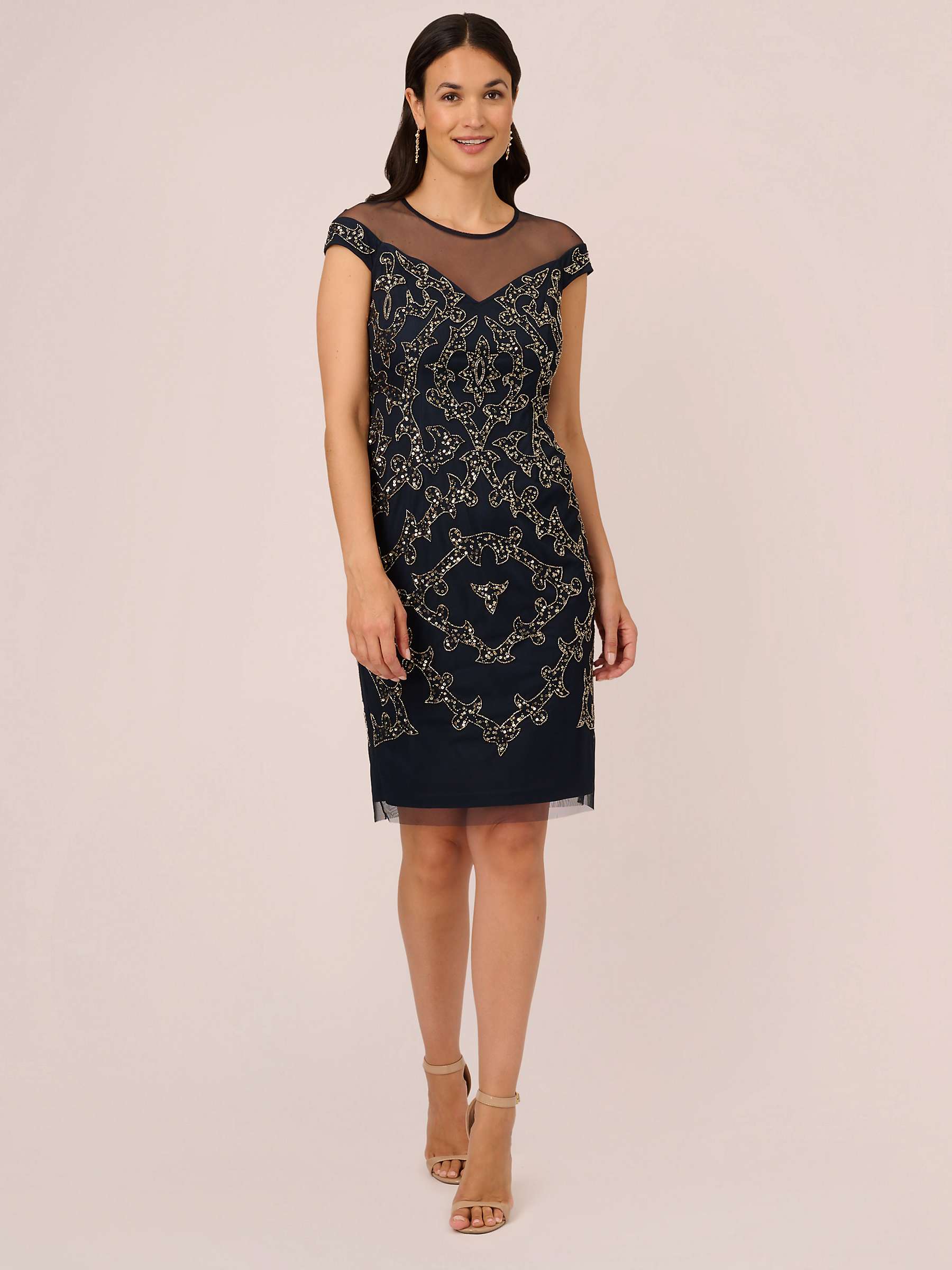 Buy Adrianna Papell Beaded Mesh Yoke Dress, Midnight Online at johnlewis.com