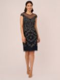 Adrianna Papell Beaded Mesh Yoke Dress, Midnight