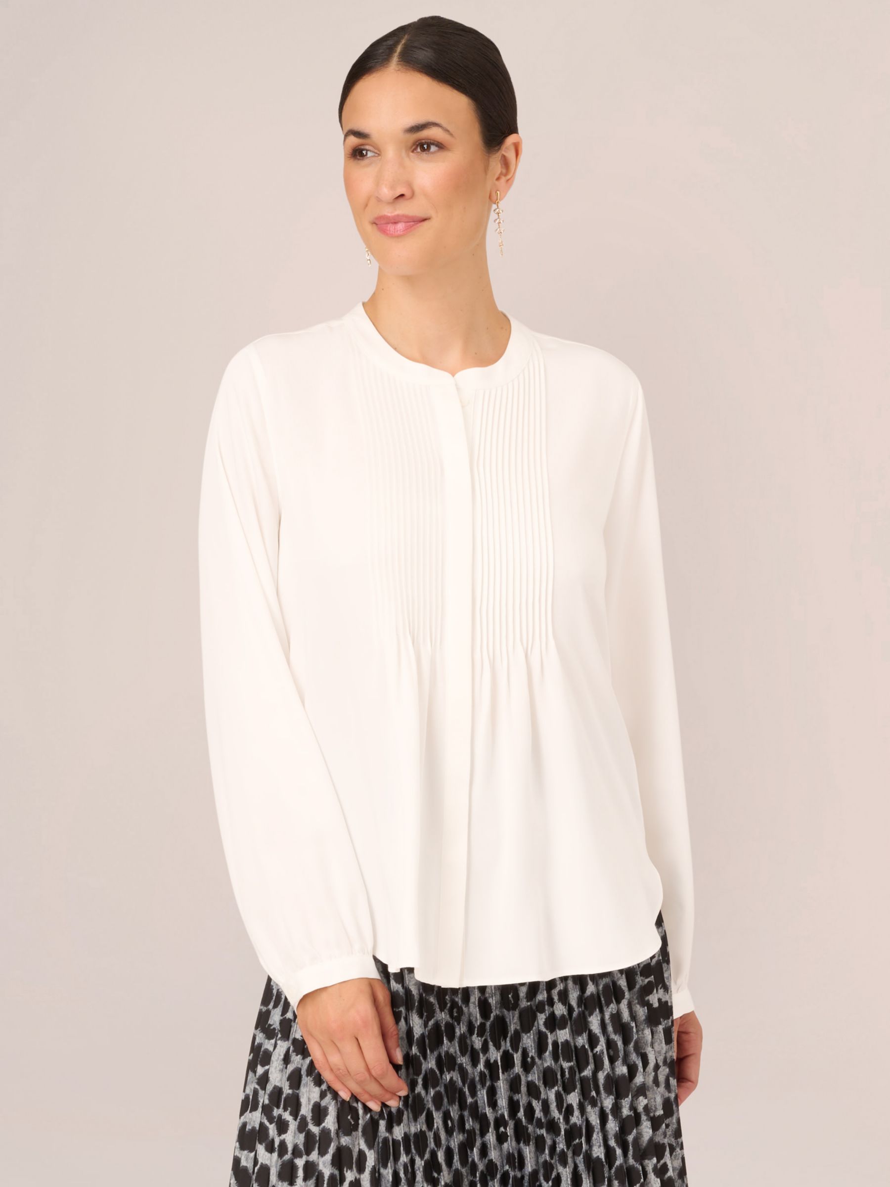 Adrianna Papell Long Sleeve Tuxedo Woven Blouse Ivory Ivory XS