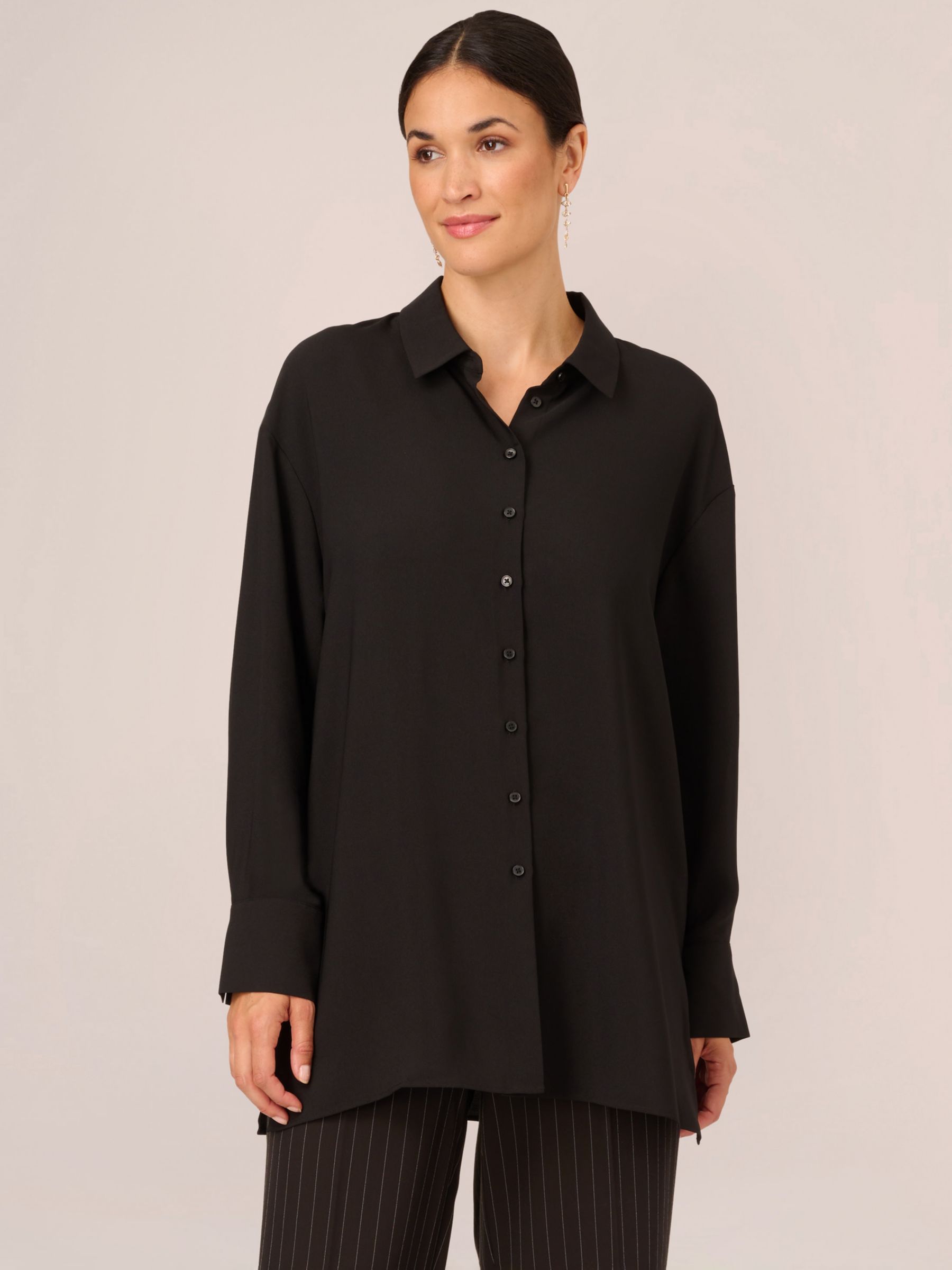 Adrianna Papell Solid Button Front Shirt Black XS