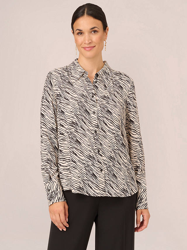 Adrianna Papell Long Sleeve Zebra Print Shirt, Ivory/Black