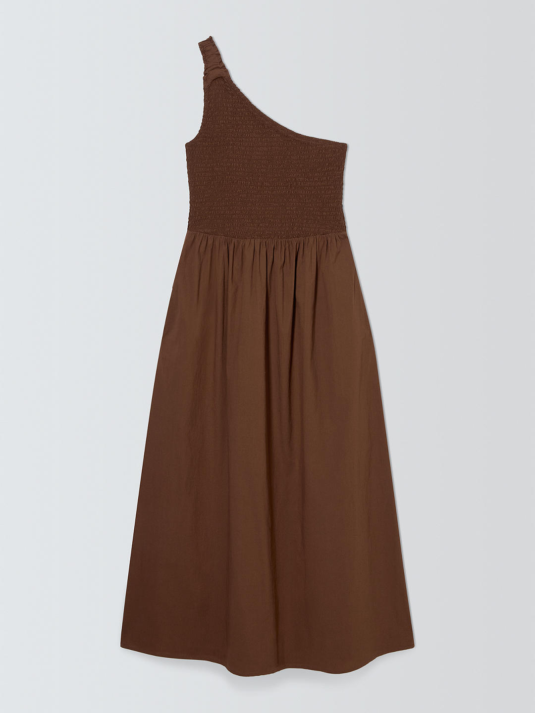 John Lewis ANYDAY Shirred Bodice Asymmetric Dress, Brown