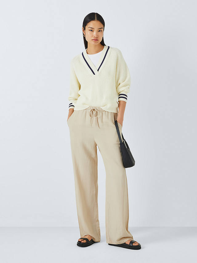 John Lewis ANYDAY Plain Tailored Linen Blend Trousers, Oatmeal