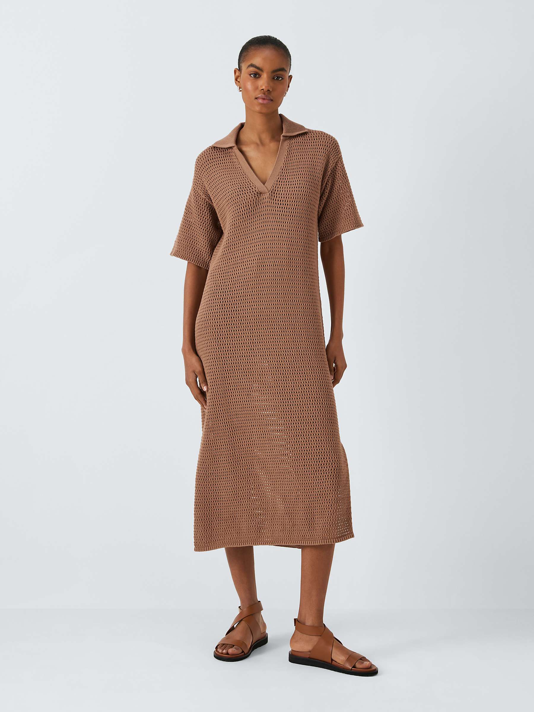 Buy John Lewis ANYDAY Pointelle Knit Midi Dress, Caramel Online at johnlewis.com