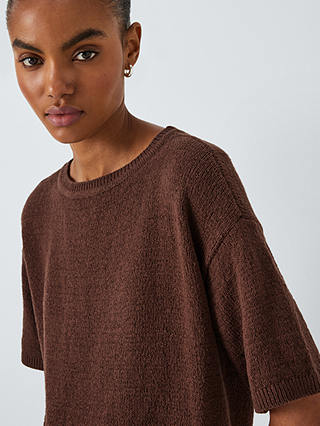 John Lewis ANYDAY Knitted T-Shirt Top, Brown