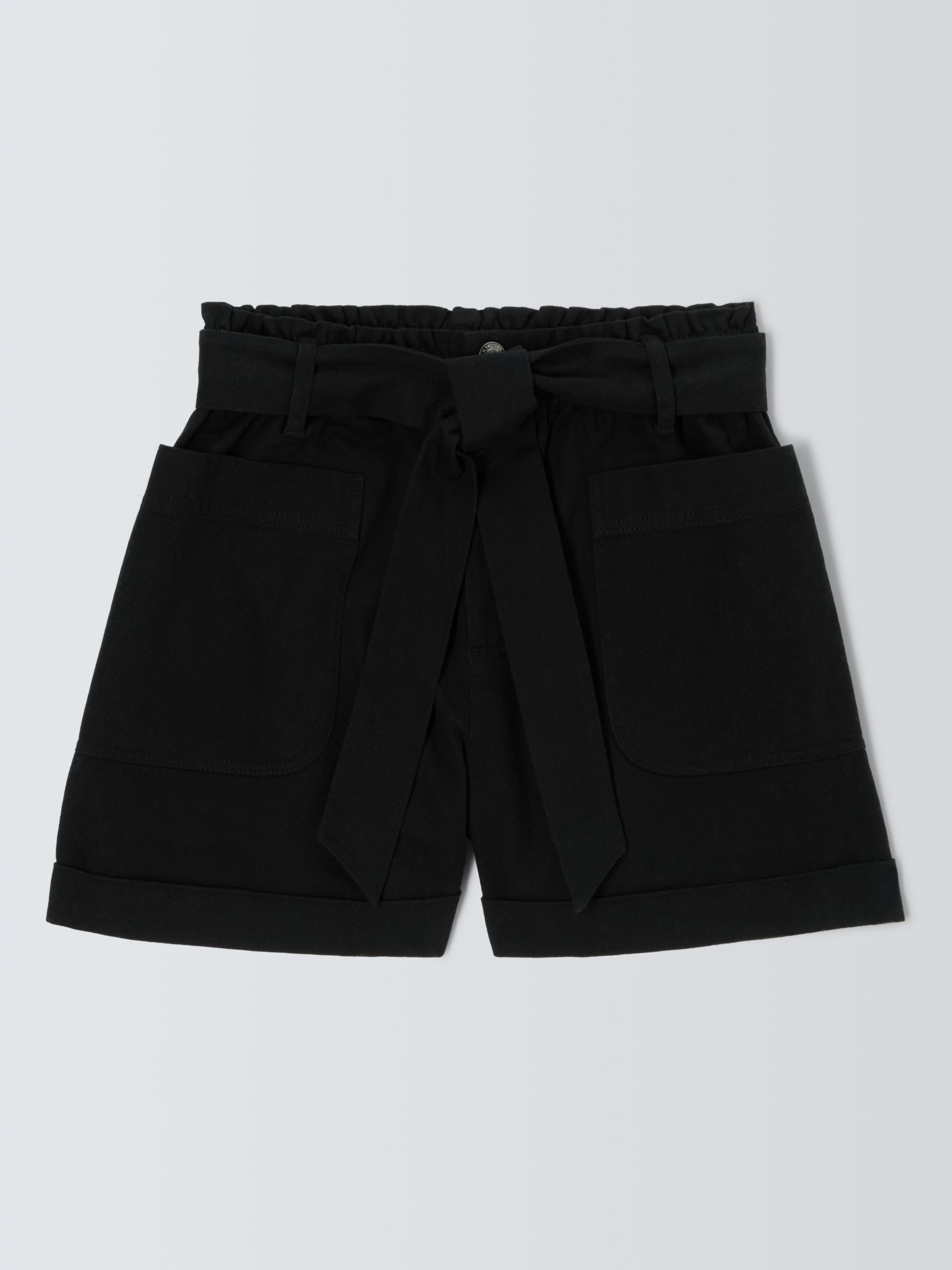 John Lewis ANYDAY Paperbag Cotton Twill Shorts, Black, 6