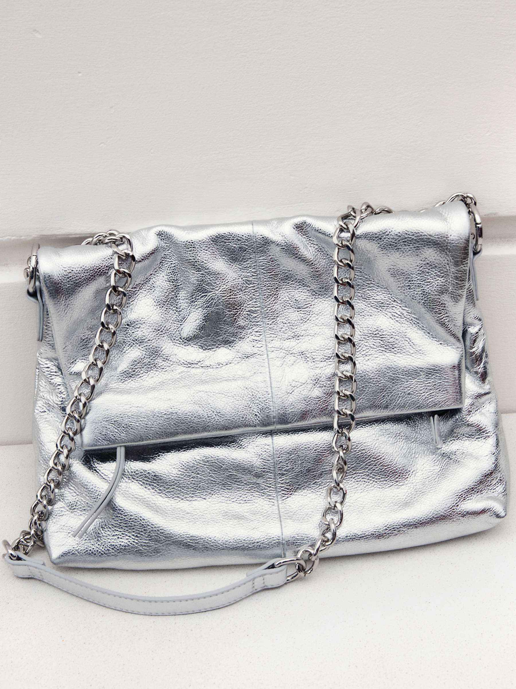 Buy HUSH Perrie Chain Leather Crossbody Bag, Silver Online at johnlewis.com