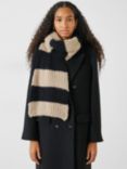 HUSH Morgan Super Soft Chunky Knitted Stripe Scarf, Black/Soft Camel