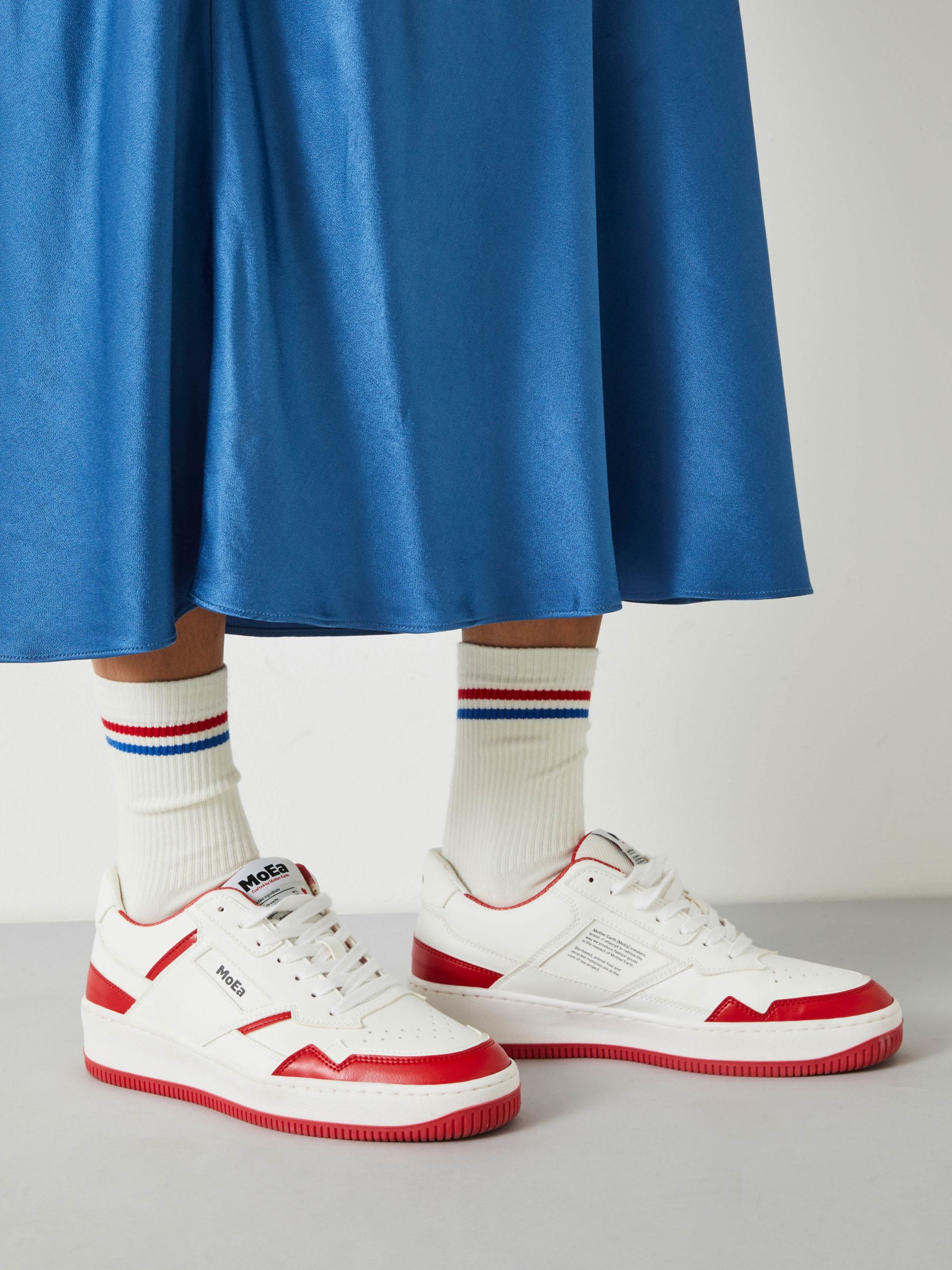 HUSH Nell Stripe Sport Socks, Off White/Blue/Red, One Size