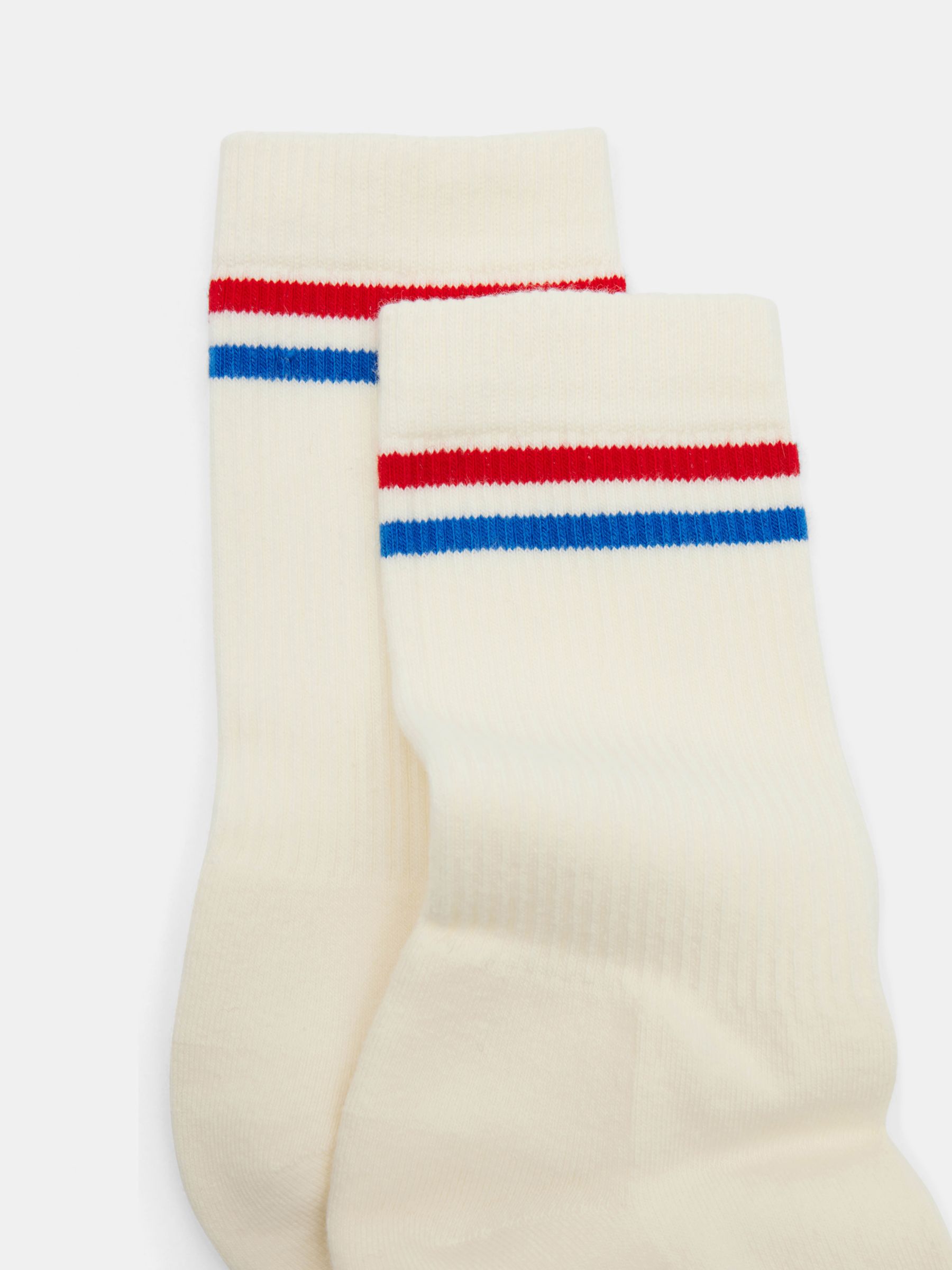 HUSH Nell Stripe Sport Socks, Off White/Blue/Red, One Size