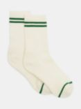 HUSH Nell Stripe Sport Socks, Off White/Green