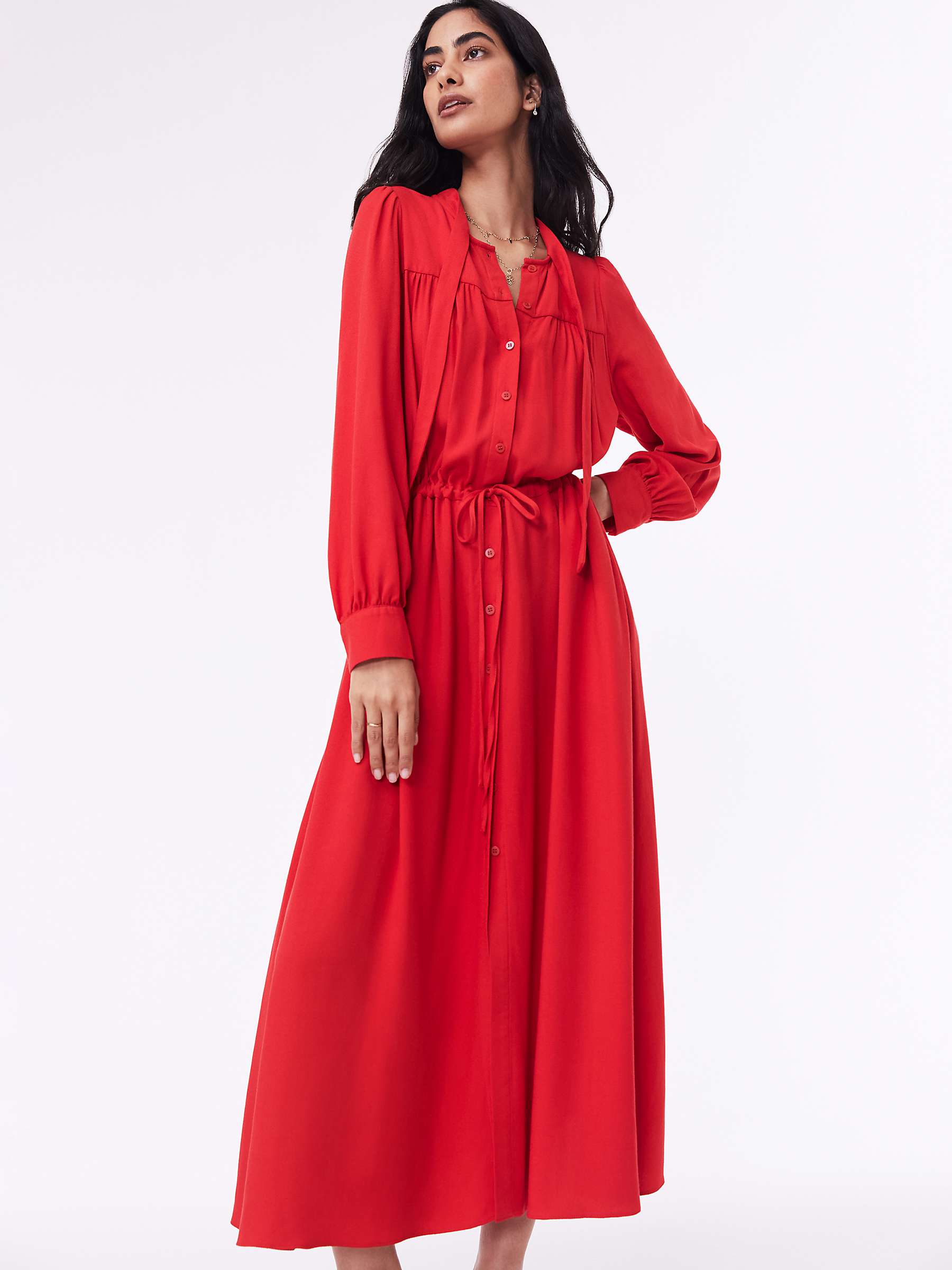 Buy Baukjen Ania Tie-Neck Midi Shirt Dress, Crimson Red Online at johnlewis.com