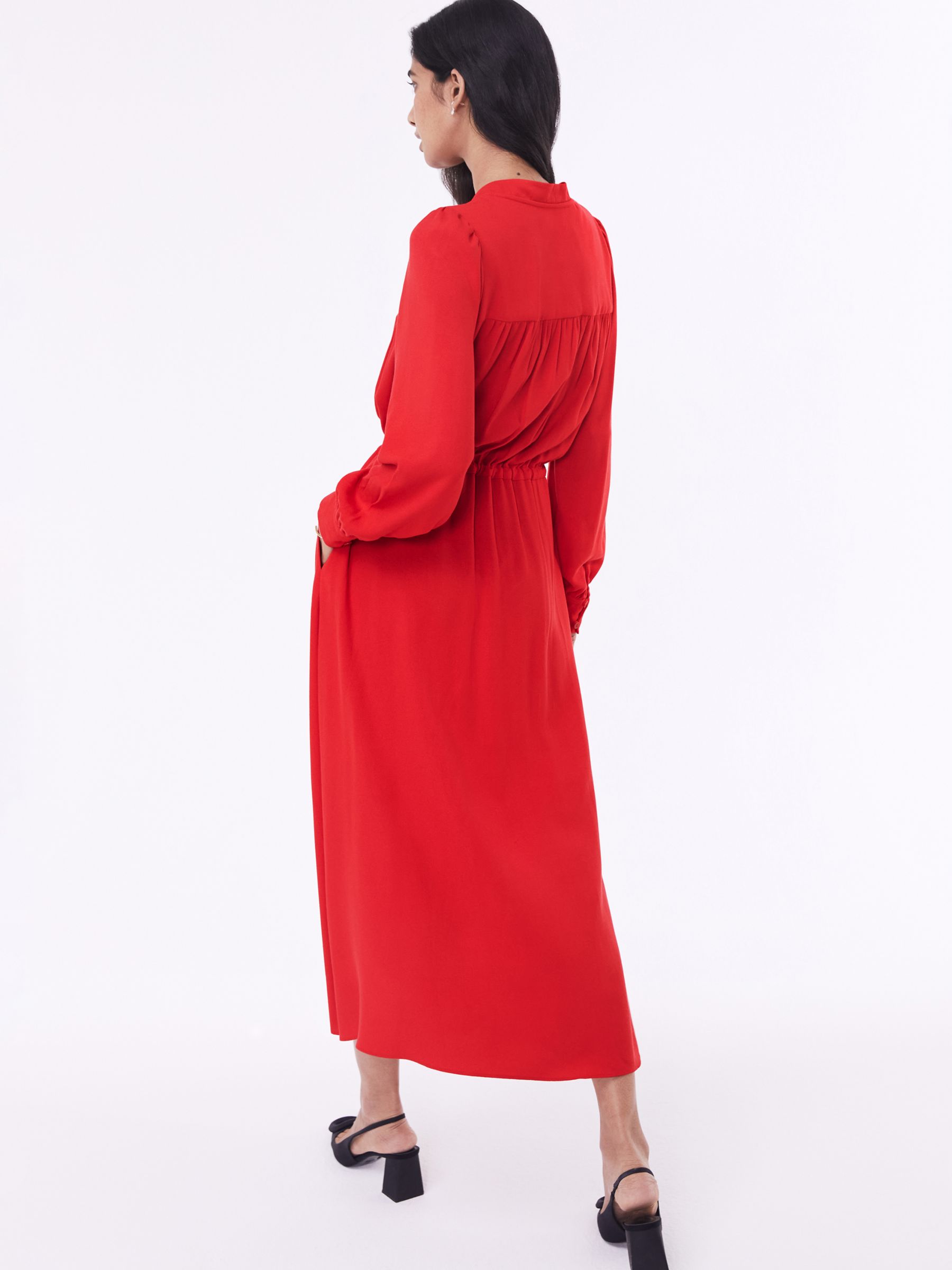 Baukjen Ania Tie-Neck Midi Shirt Dress, Crimson Red, 10