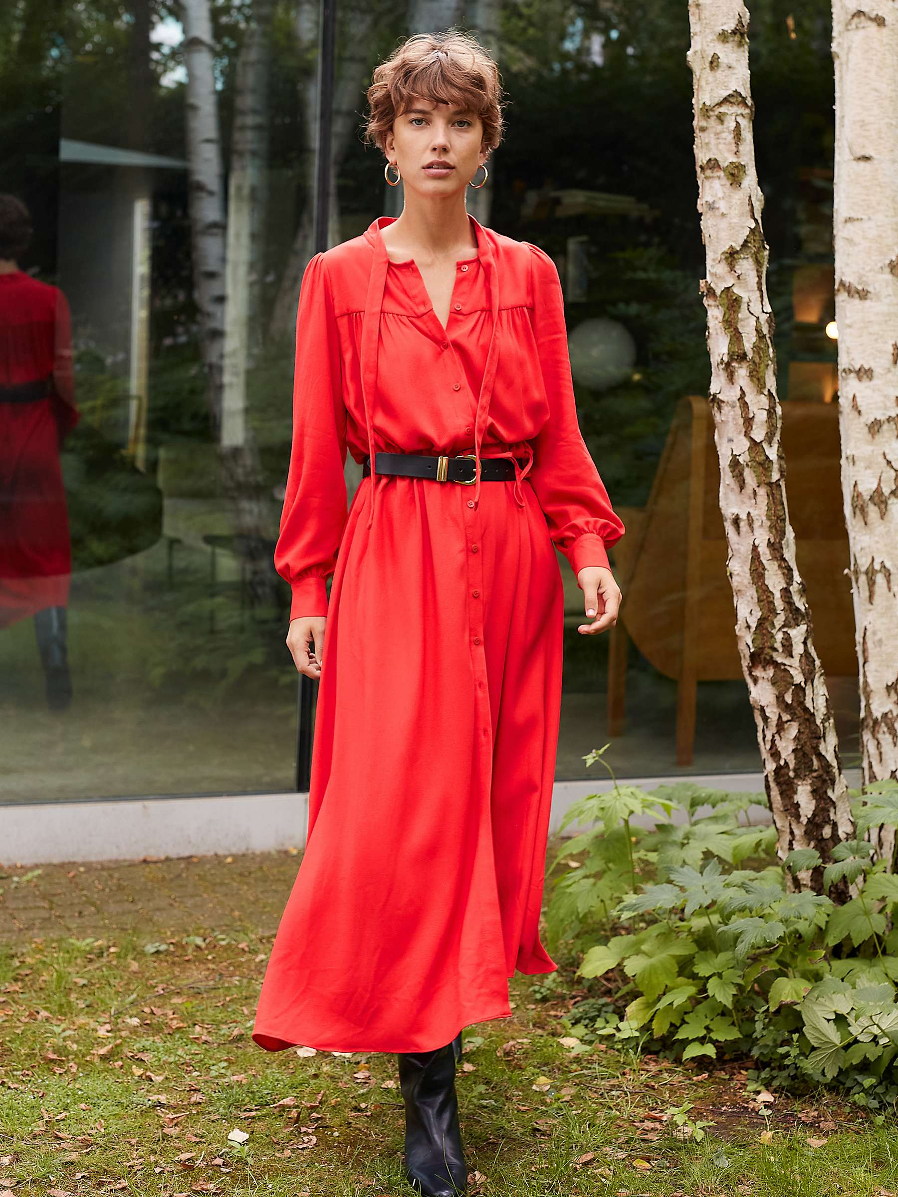Buy Baukjen Ania Tie-Neck Midi Shirt Dress, Crimson Red Online at johnlewis.com